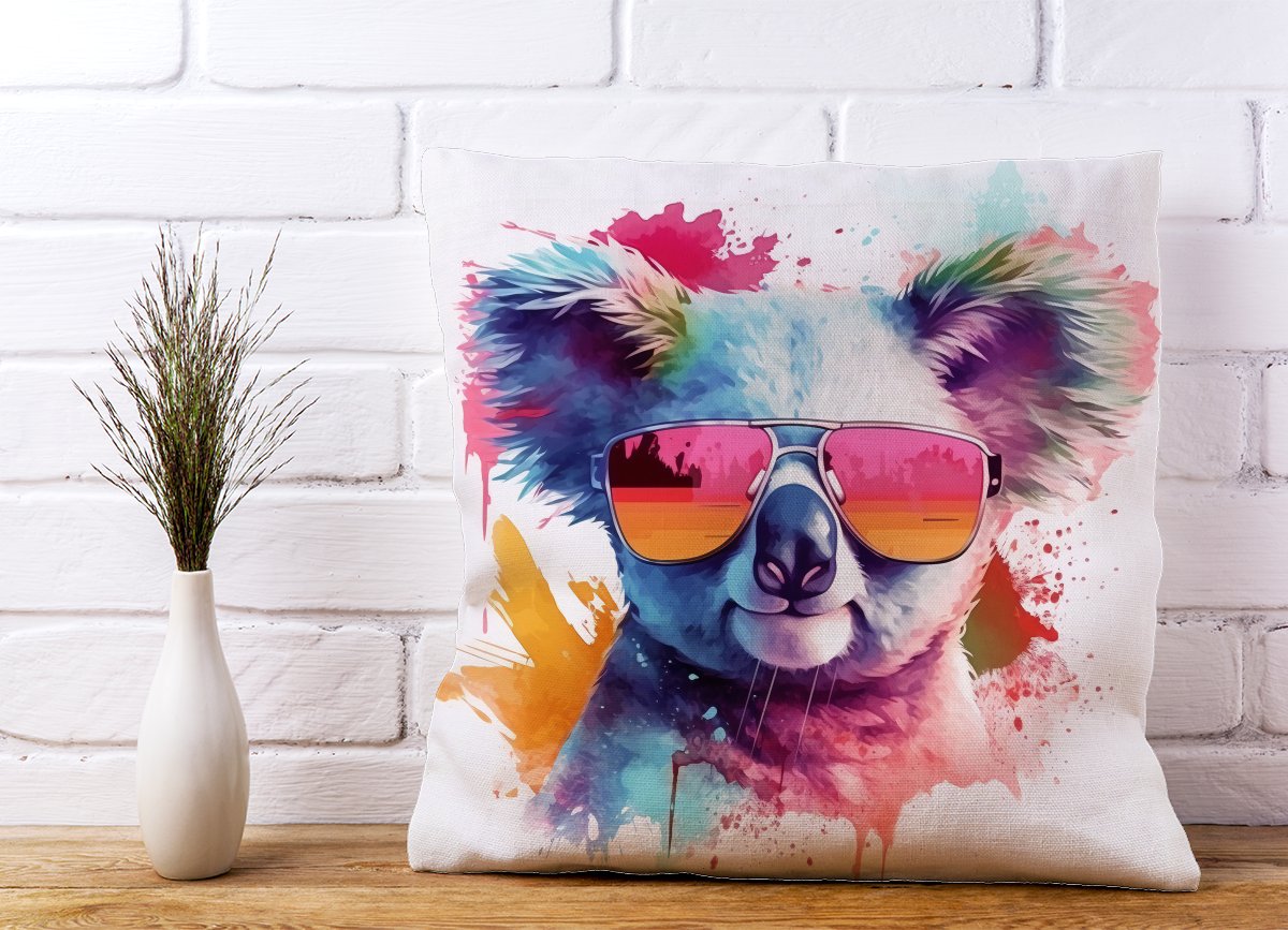 Colourful Splashart Koala In Glasses Cushions