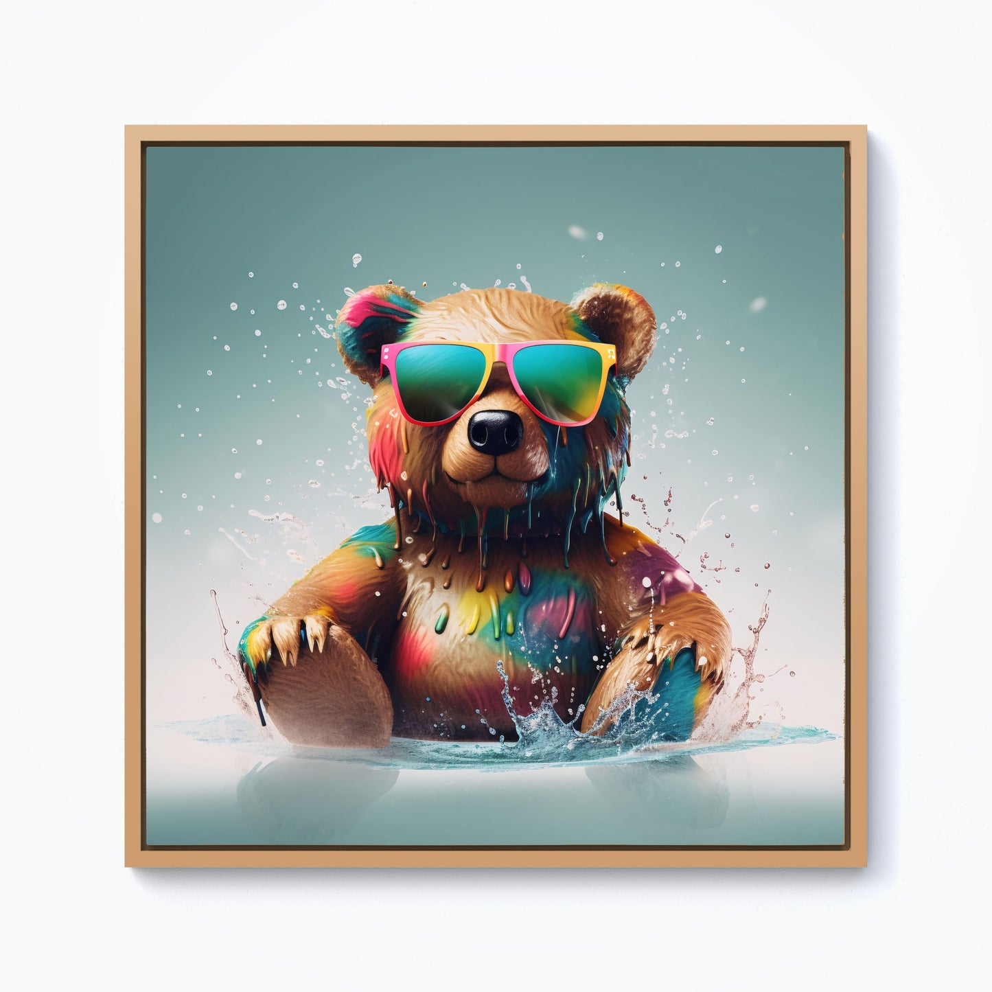 Splashart Bear In Glasses Framed Canvas