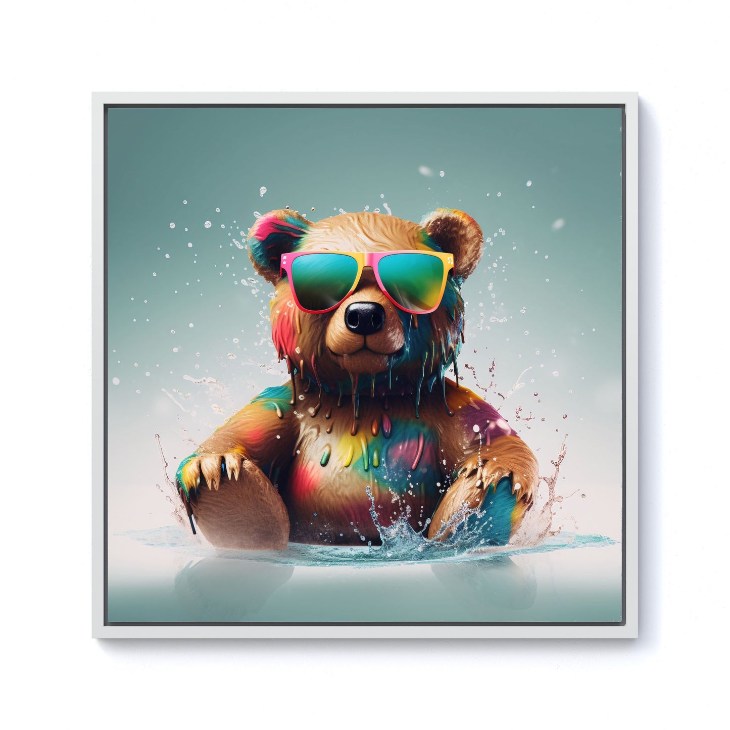 Splashart Bear In Glasses Framed Canvas