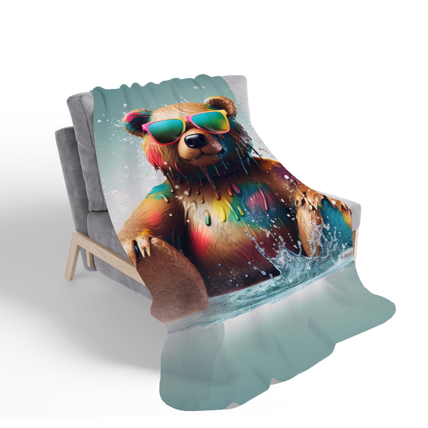 Splashart Bear In Glasses Sherpa Blanket