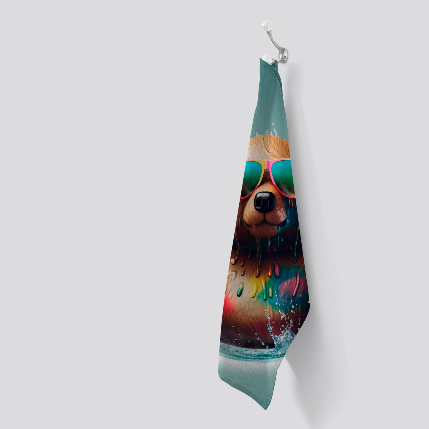 Splashart Bear In Glasses Tea Towel