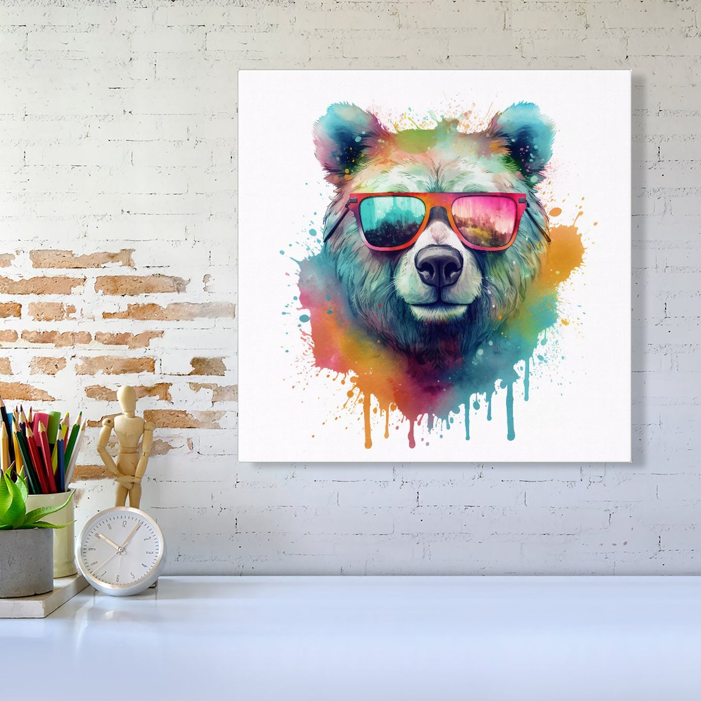 Splashart Colourful Bear In Glasses Canvas