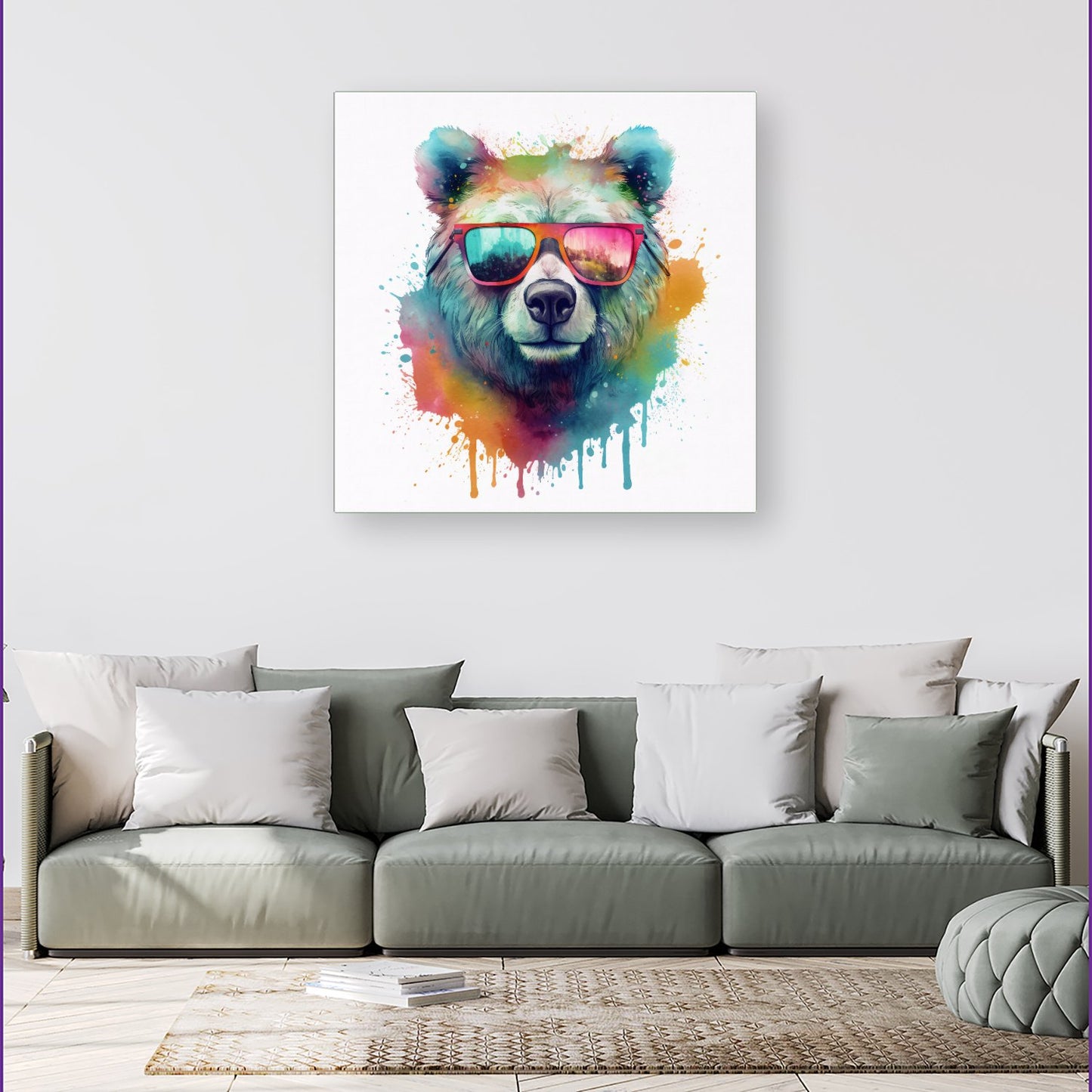 Splashart Colourful Bear In Glasses Canvas