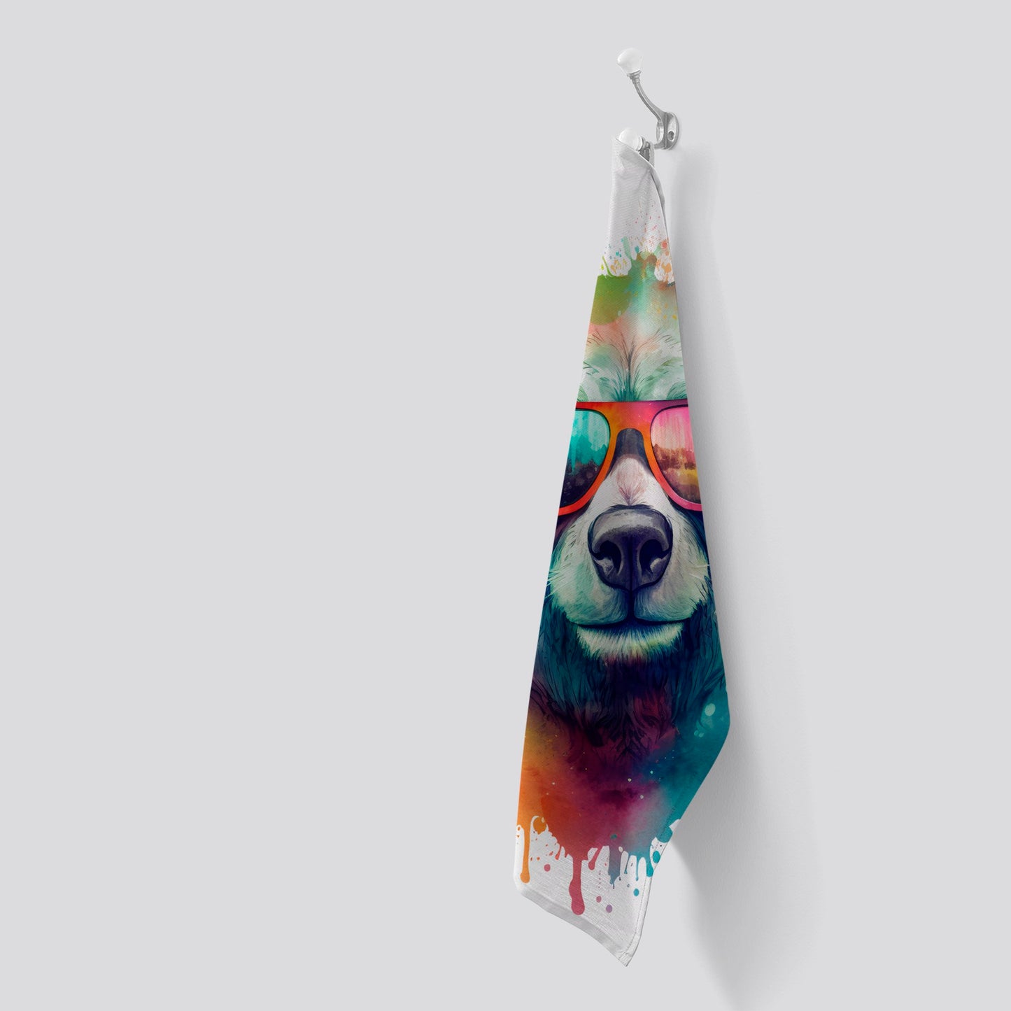 Splashart Colourful Bear In Glasses Tea Towel