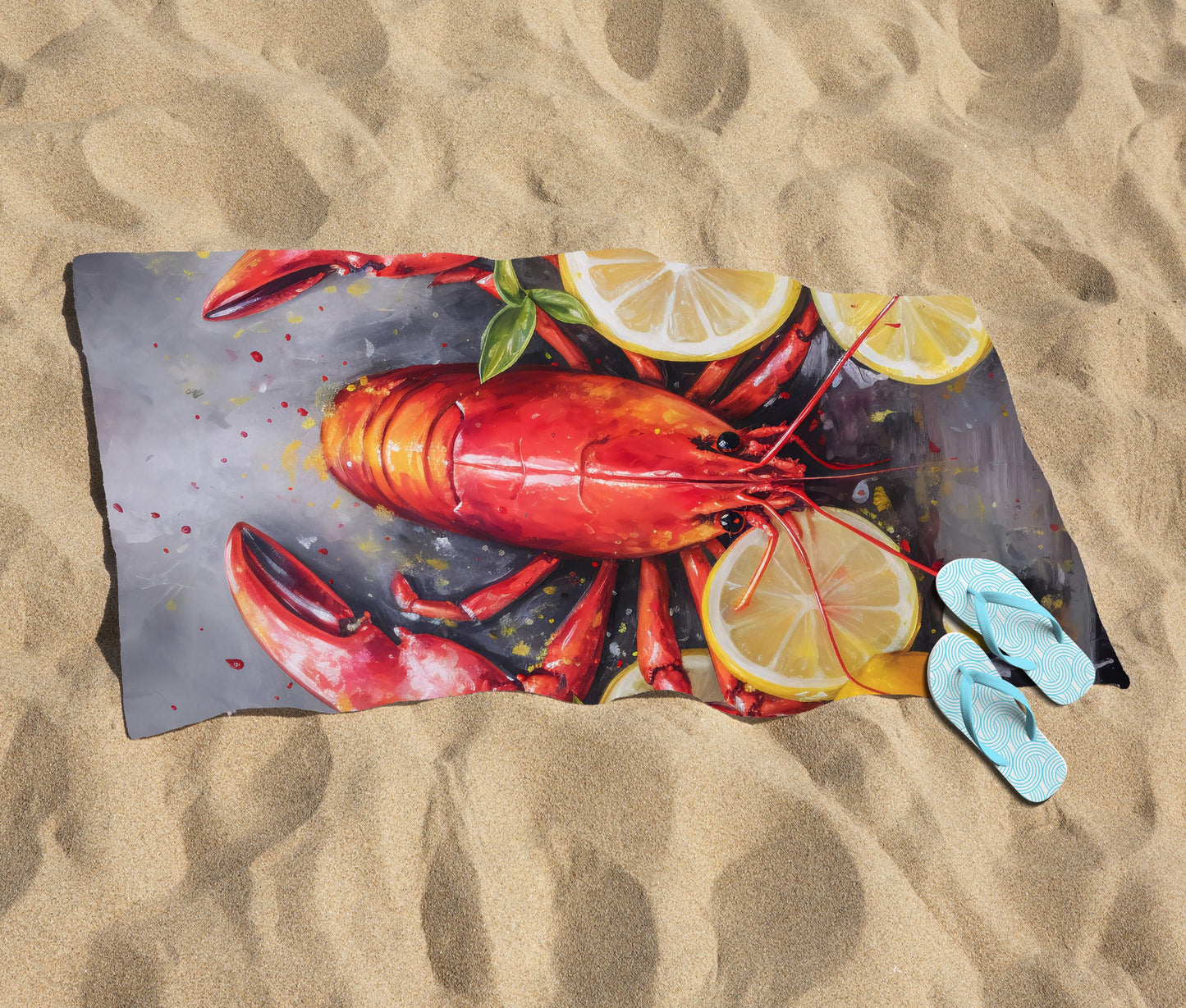 Lobster And Lemons Beach Towel