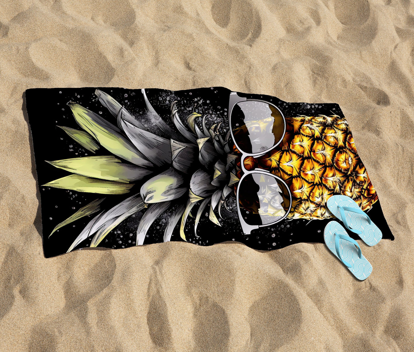 Splashart Pineapple In Glasses Beach Towel