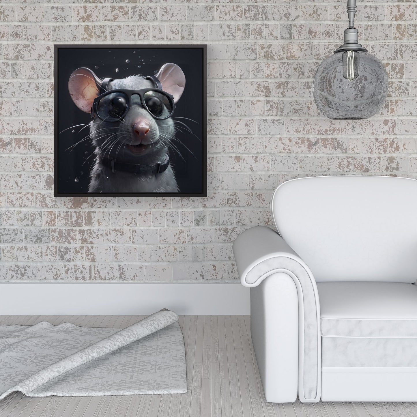Splashart Rat In Glasses Framed Canvas