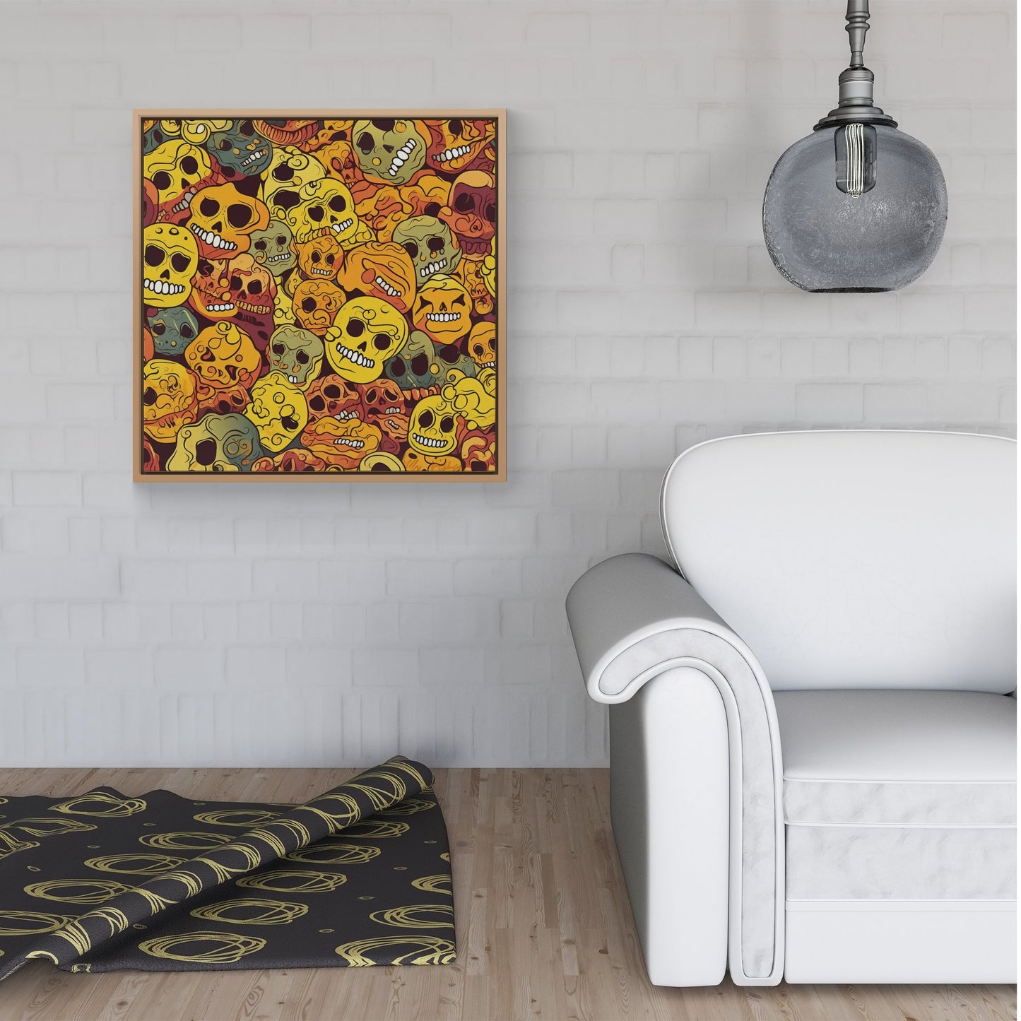 Autumnal Skulls Pattern Framed Canvas