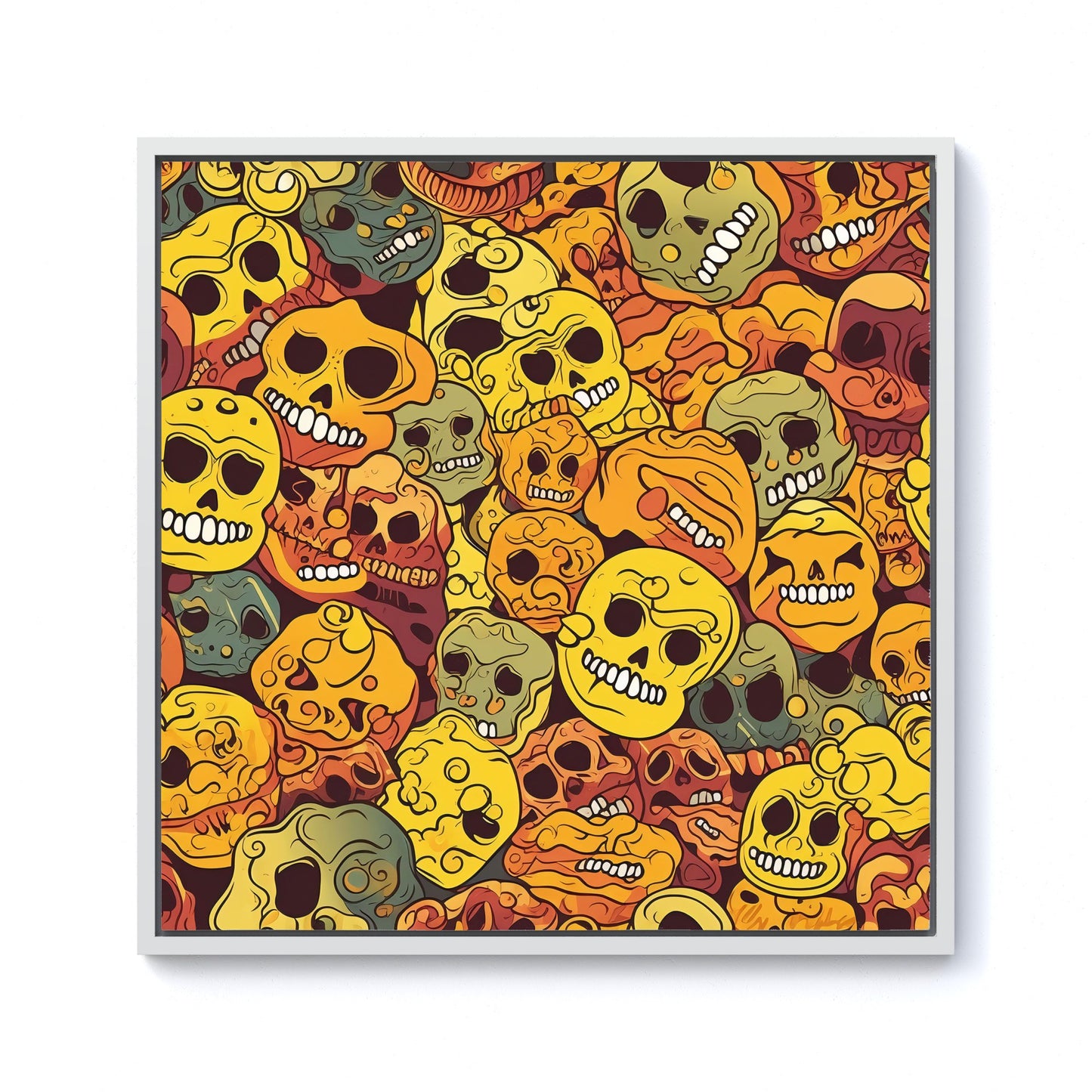 Autumnal Skulls Pattern Framed Canvas