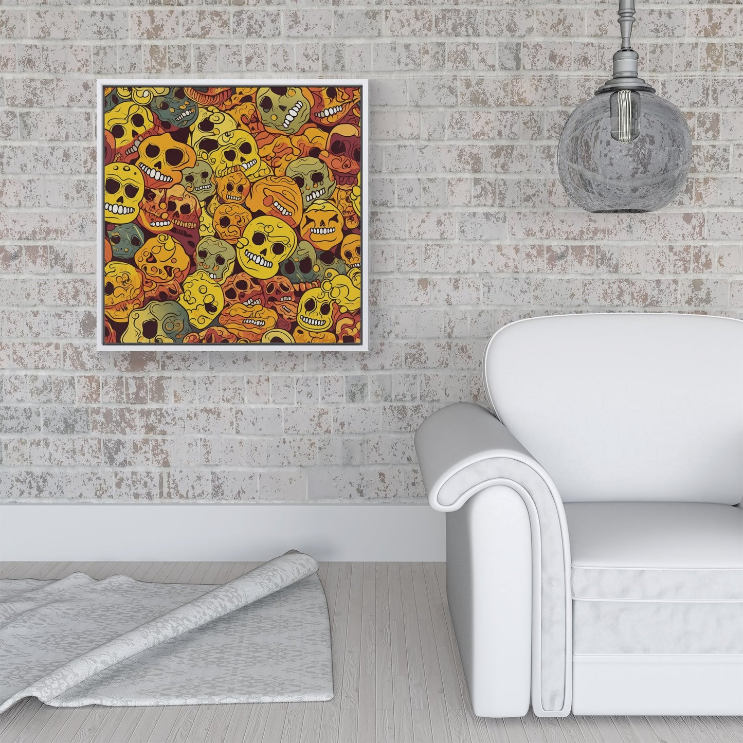 Autumnal Skulls Pattern Framed Canvas