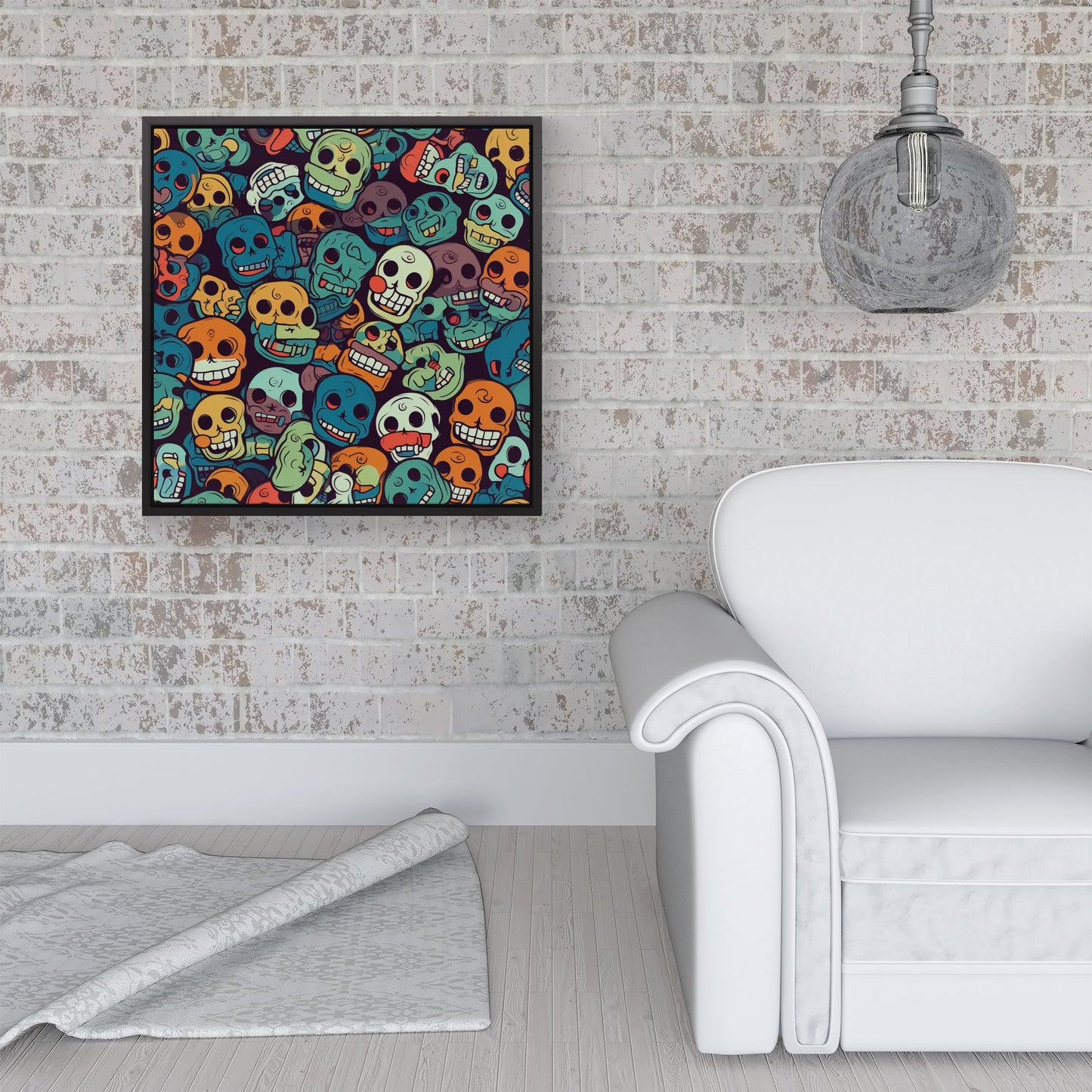 Smiling Skulls Pattern Framed Canvas