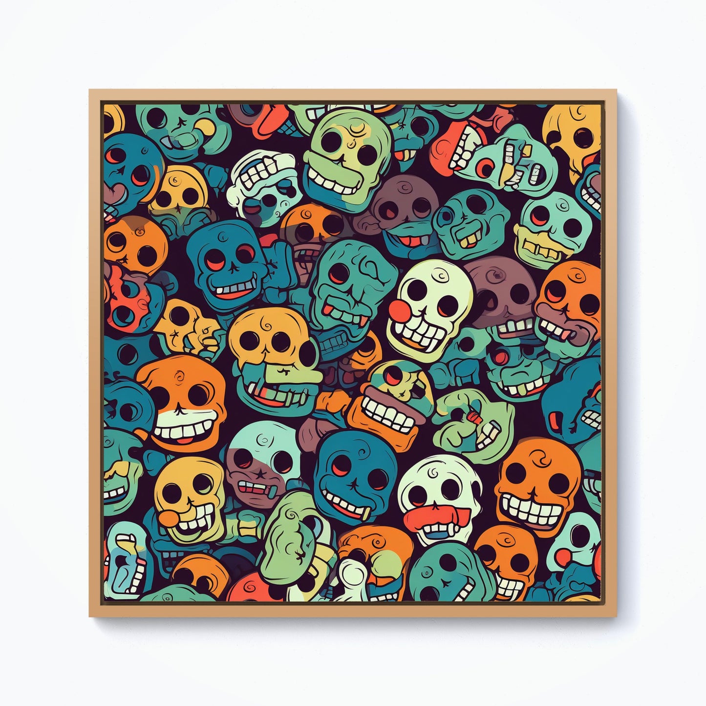 Smiling Skulls Pattern Framed Canvas