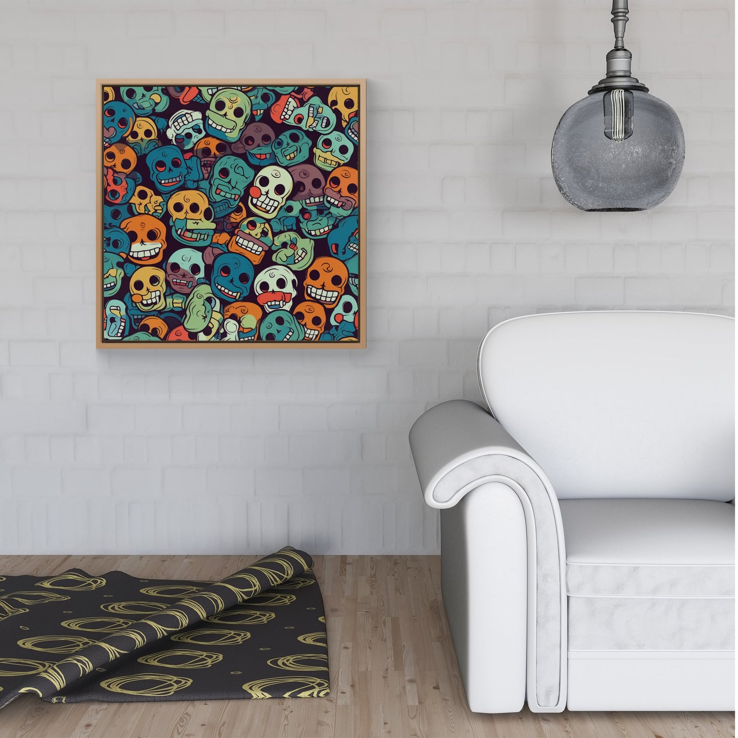 Smiling Skulls Pattern Framed Canvas