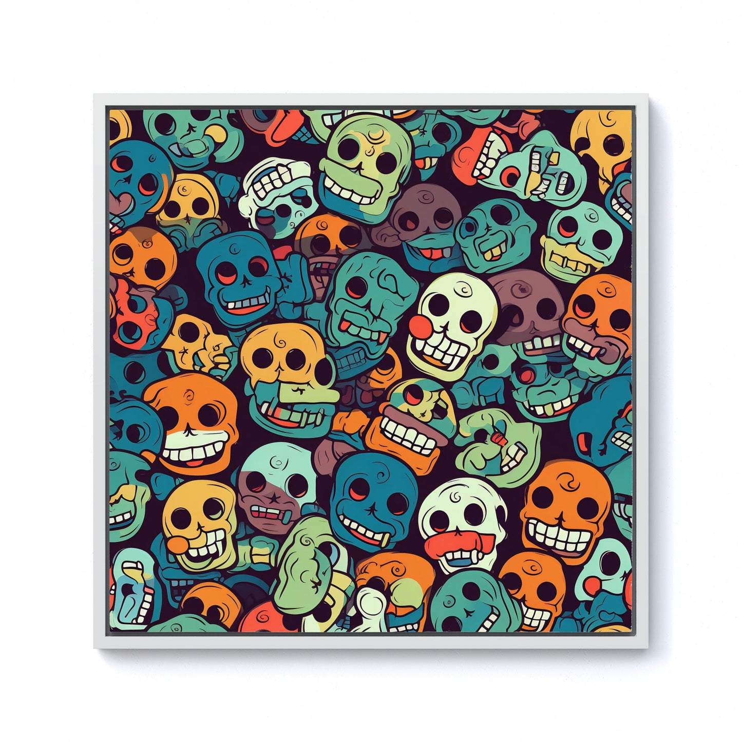 Smiling Skulls Pattern Framed Canvas