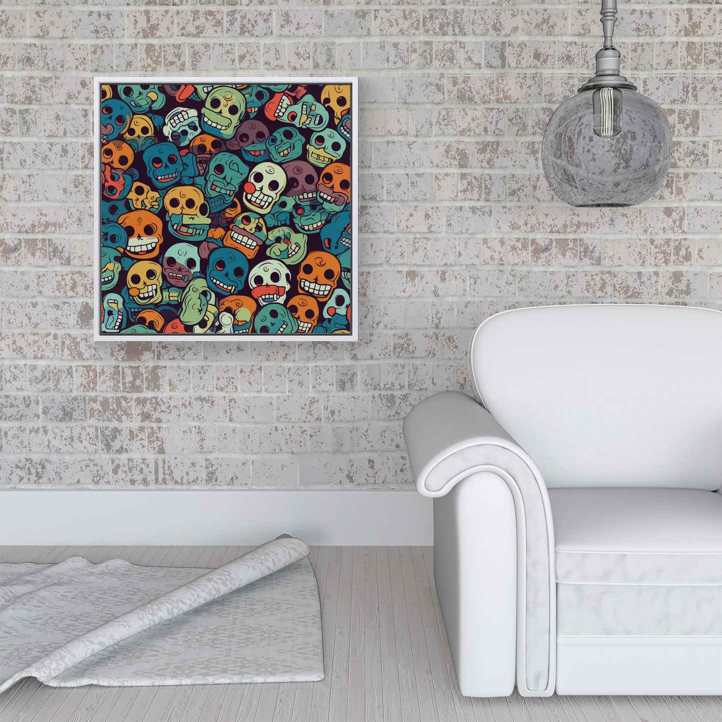 Smiling Skulls Pattern Framed Canvas