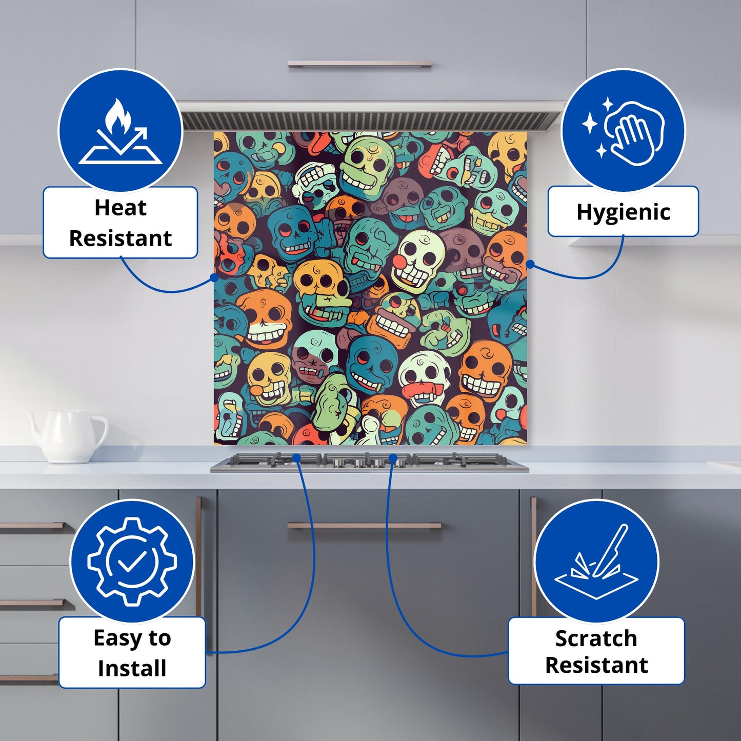 Smiling Skulls Pattern Kitchen Splashback