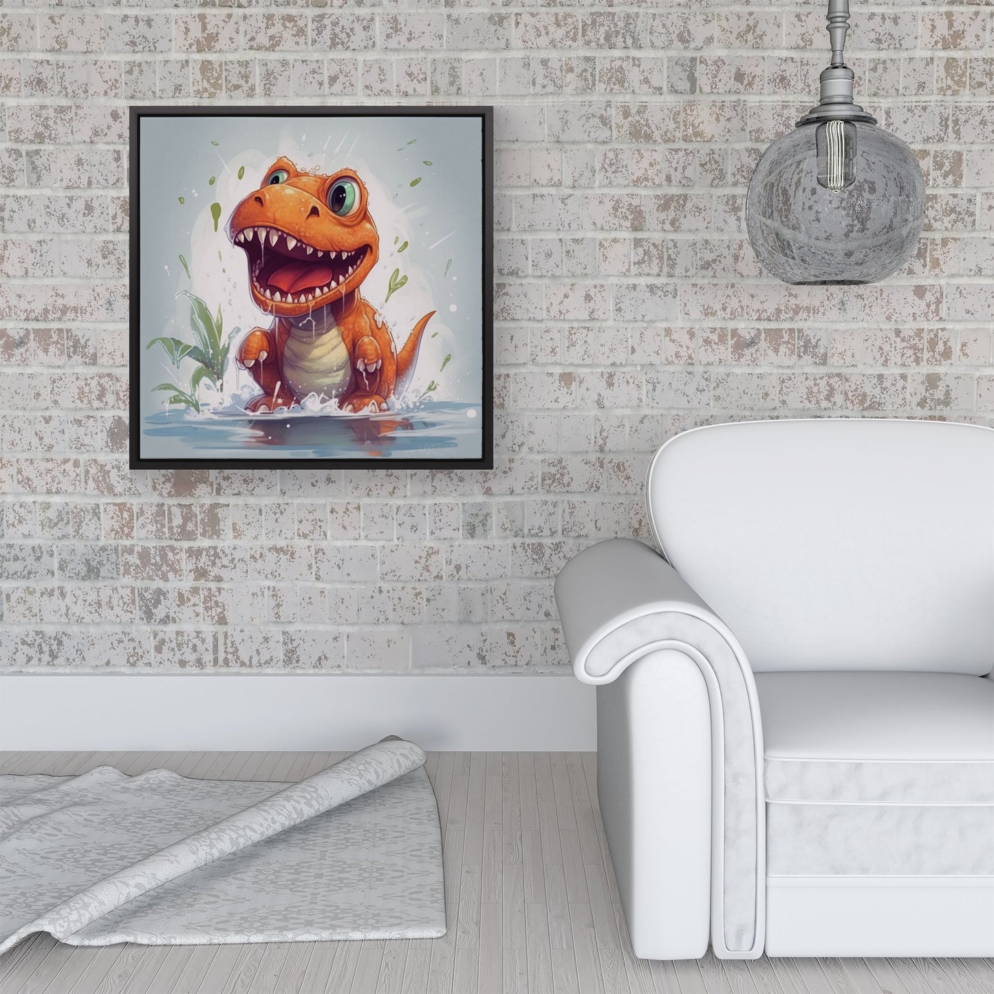 Dino Having A Splash Framed Canvas