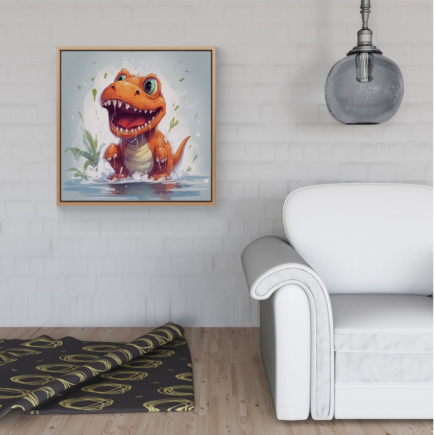 Dino Having A Splash Framed Canvas