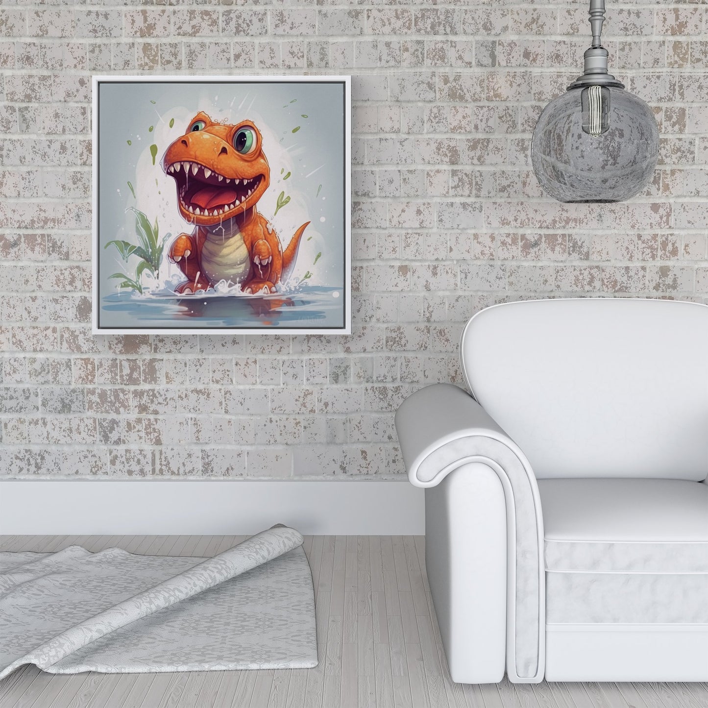 Dino Having A Splash Framed Canvas