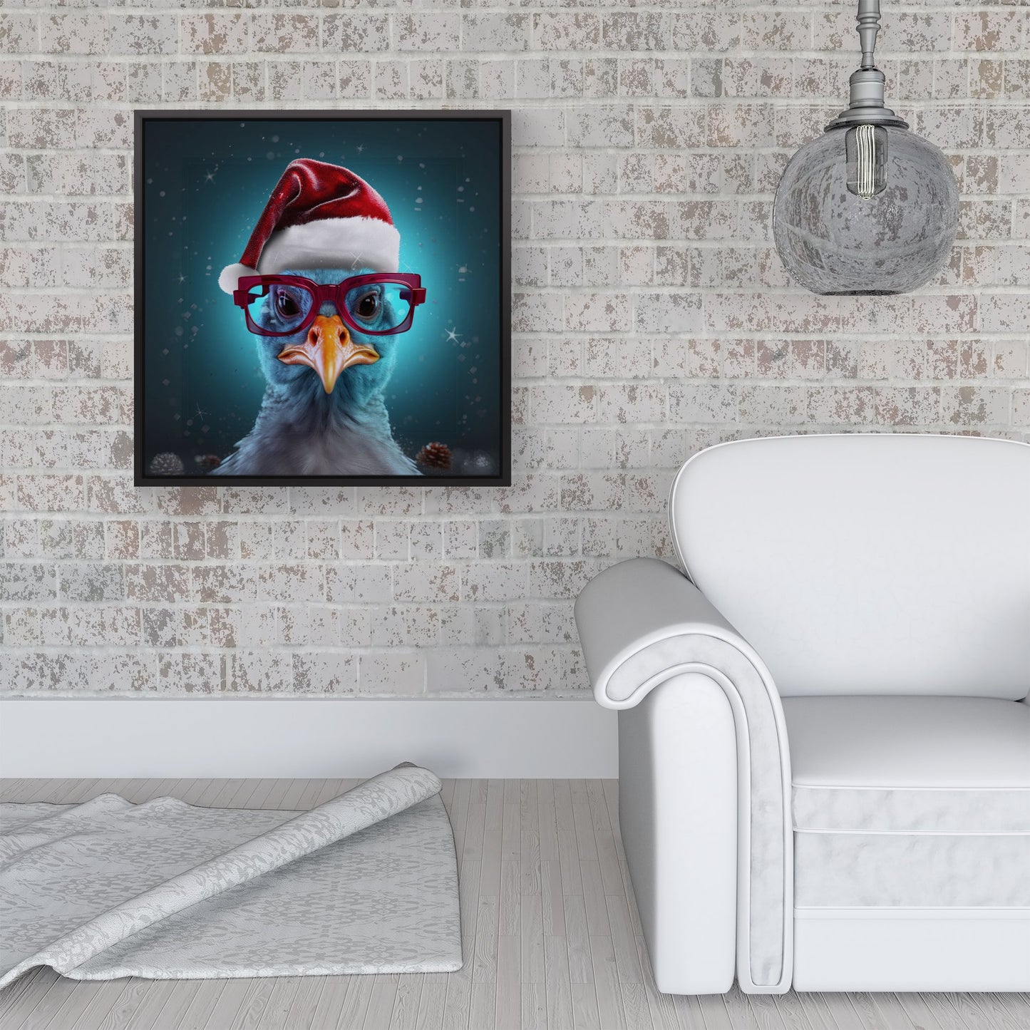 Turkey Wearing A Santa Hat Framed Canvas