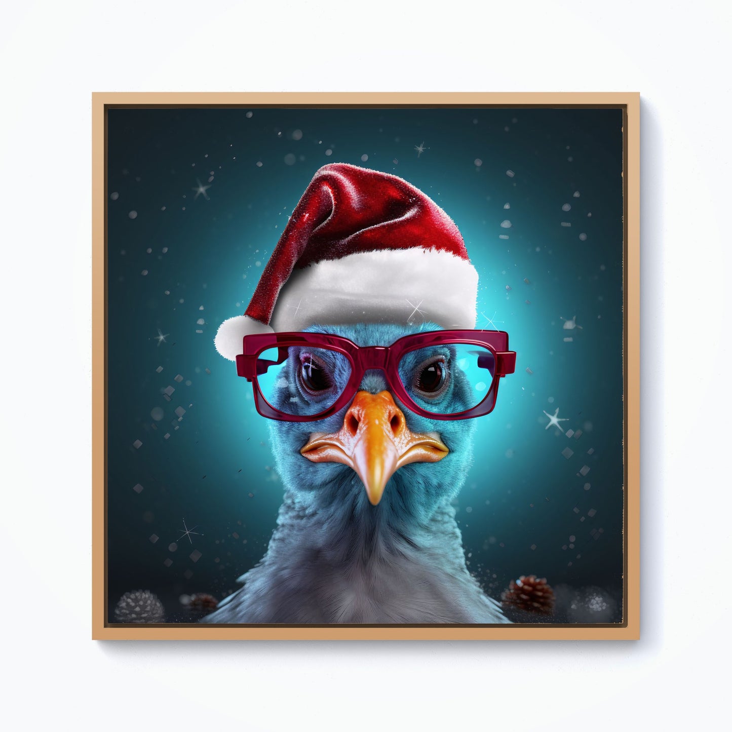 Turkey Wearing A Santa Hat Framed Canvas