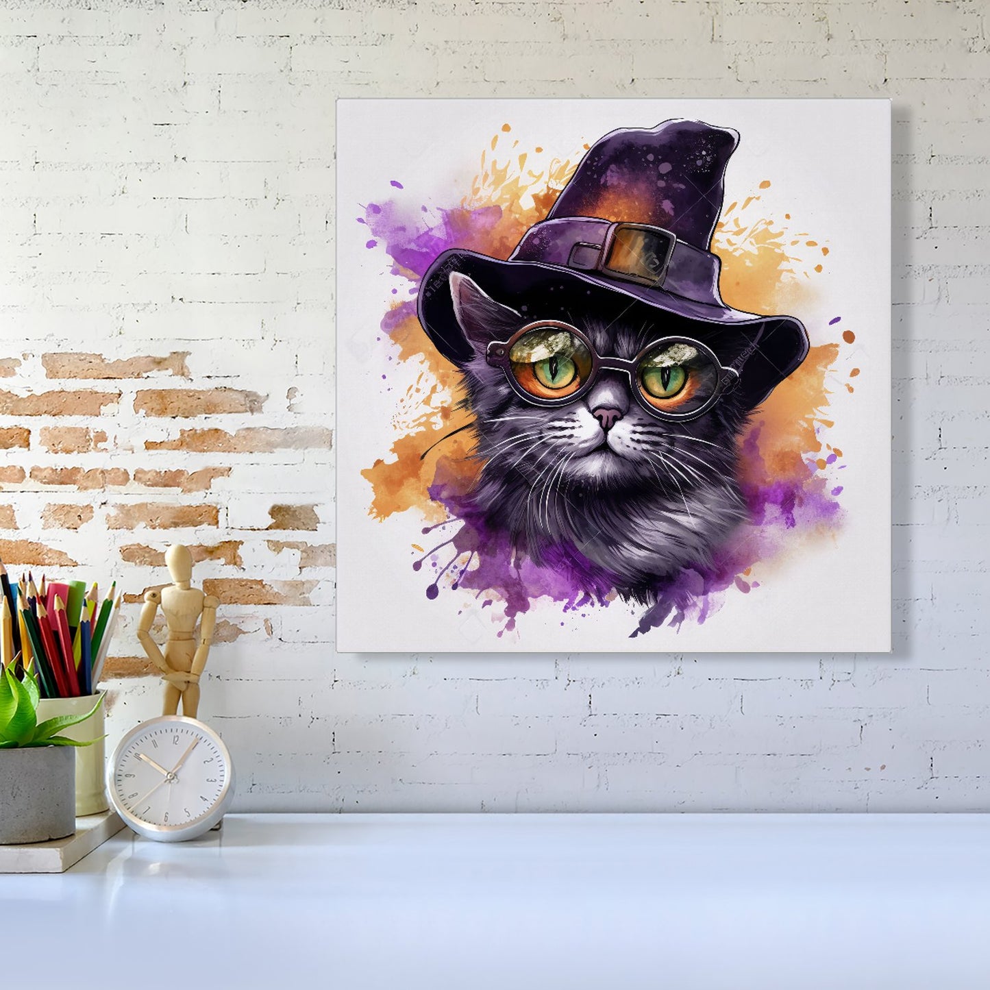 Splashart Longhaired Witches Cat Canvas