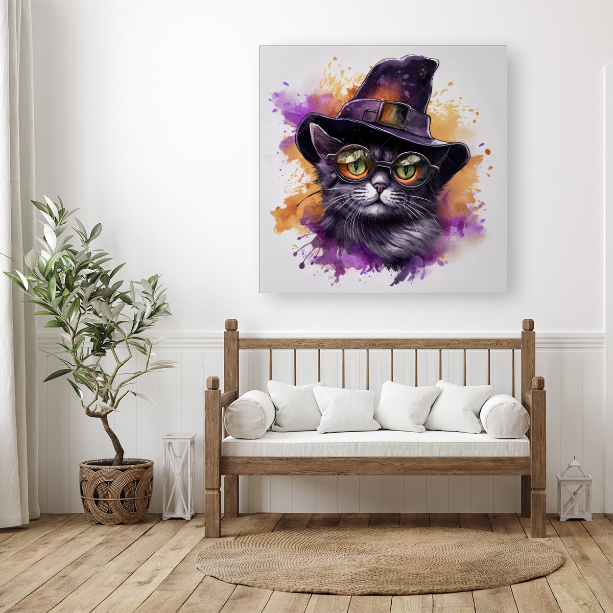 Splashart Longhaired Witches Cat Canvas