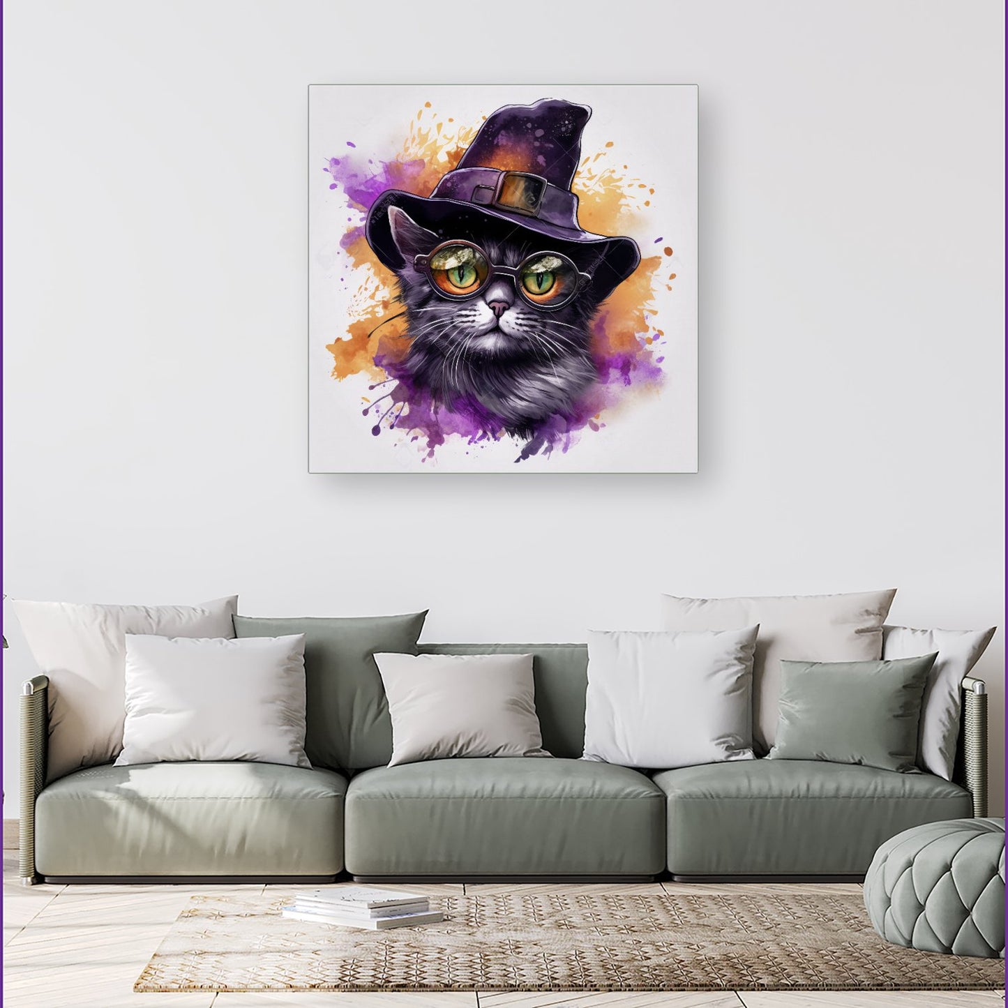 Splashart Longhaired Witches Cat Canvas