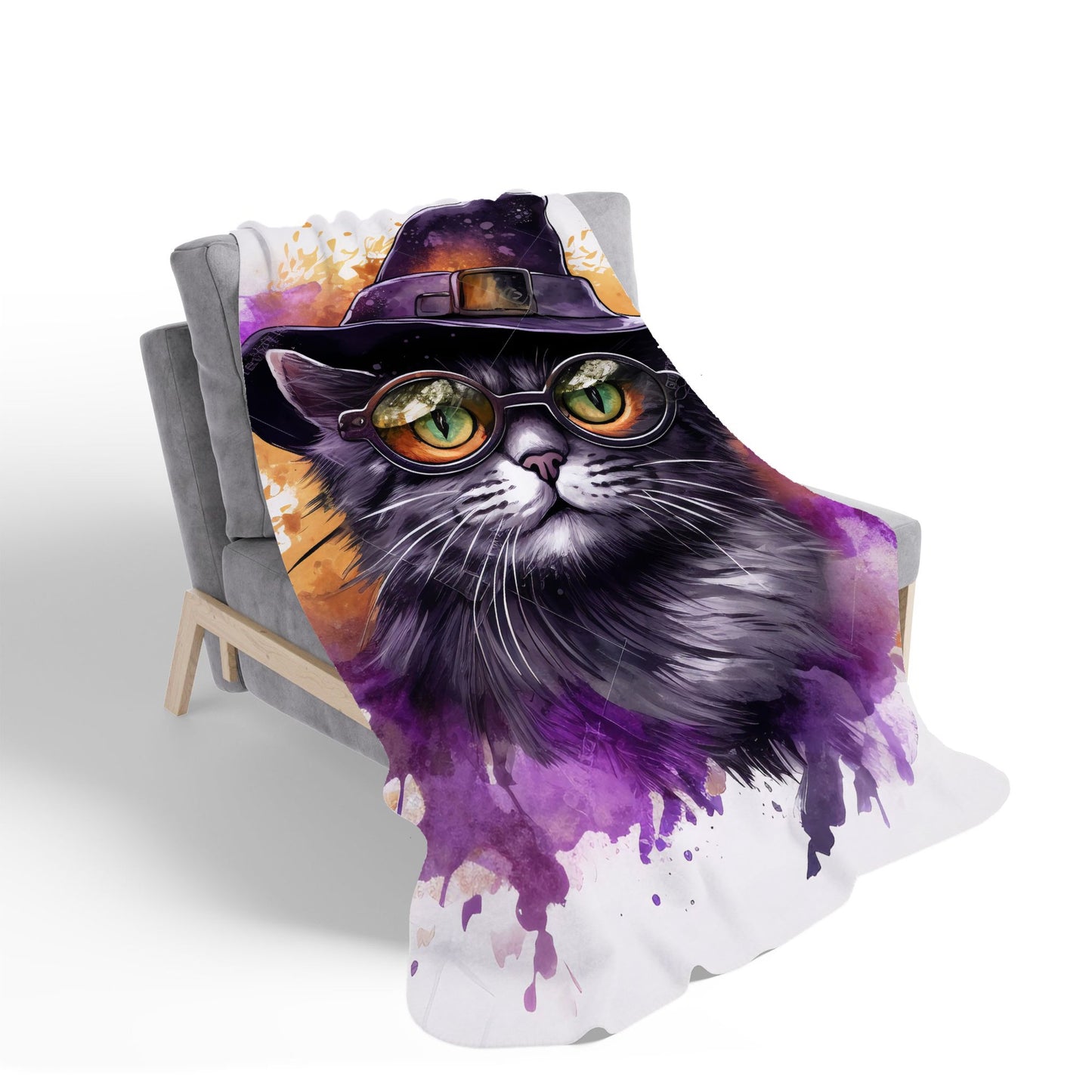 Splashart Longhaired Witches Cat Sherpa Blanket