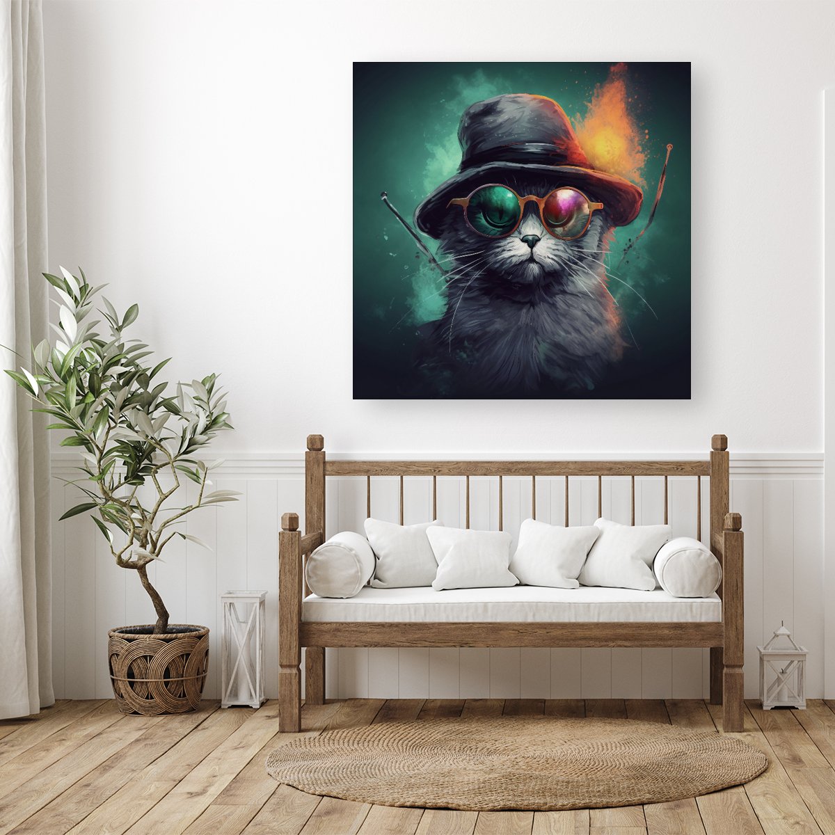 Fiery Cat In A Hat Canvas