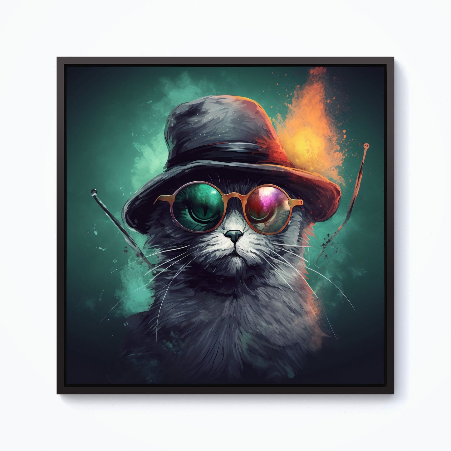 Fiery Cat In A Hat Framed Canvas