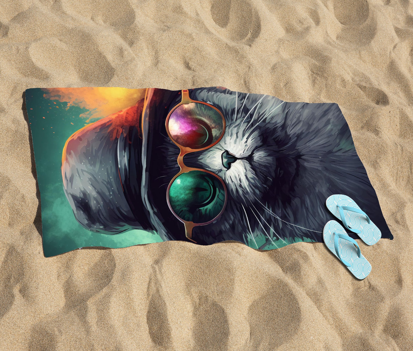 Fiery Cat In A Hat Beach Towel
