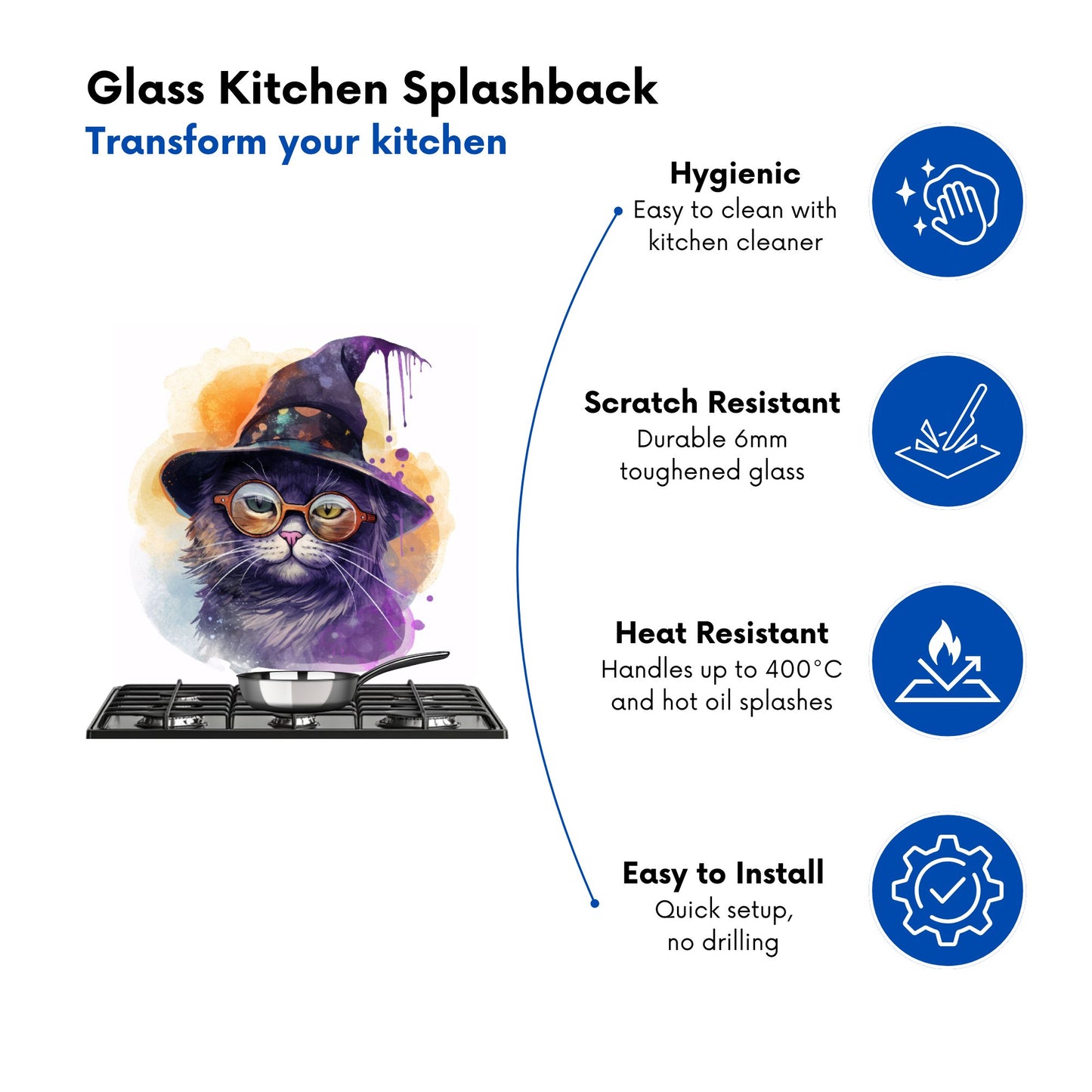 Splashart Cat In A Witches Hat Kitchen Splashback