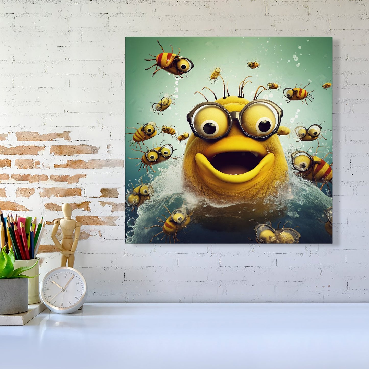 Happy Worm And Bees Splashart Canvas
