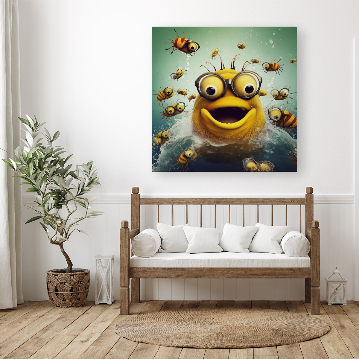 Happy Worm And Bees Splashart Canvas