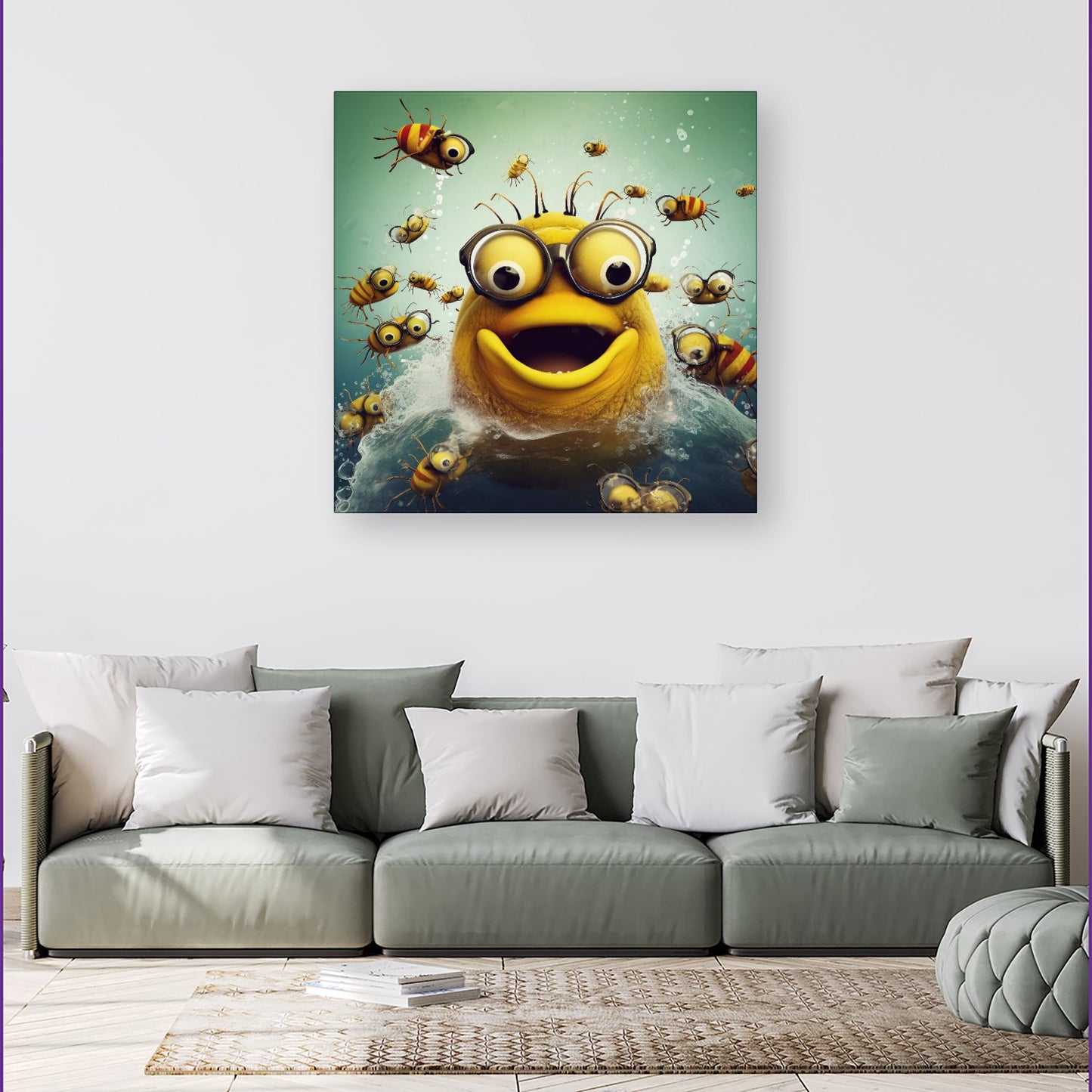 Happy Worm And Bees Splashart Canvas