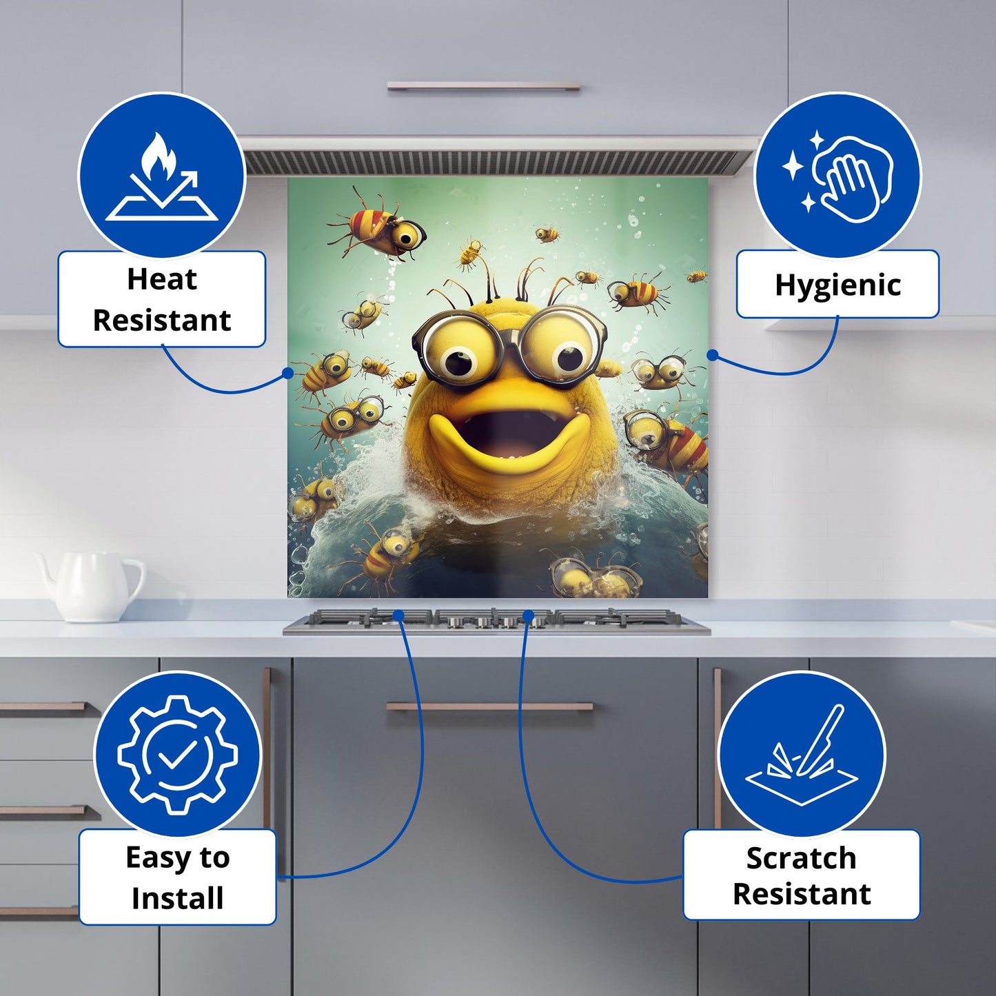 Happy Worm And Bees Splashart Kitchen Splashback