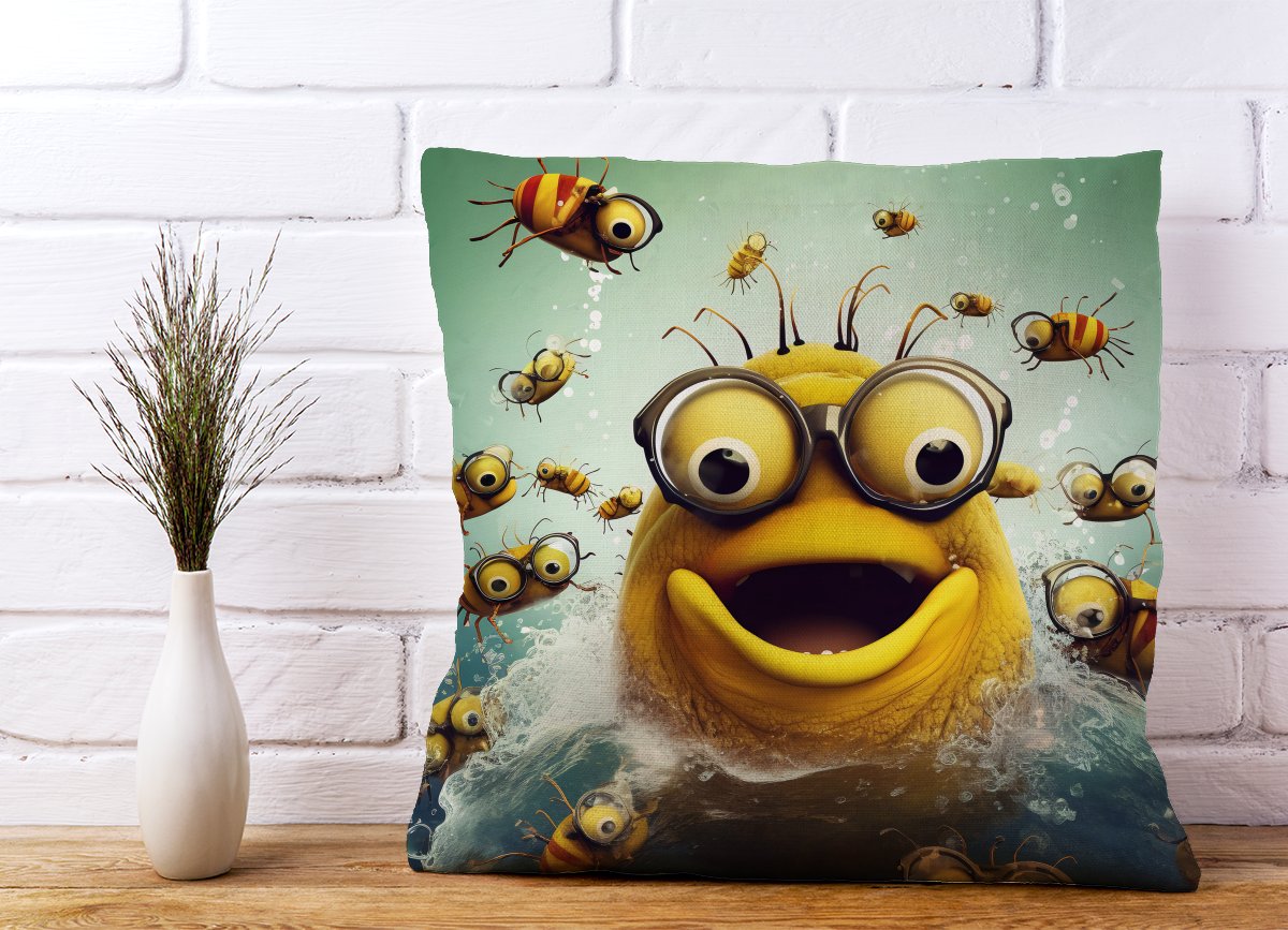 Happy Worm And Bees Splashart Cushions