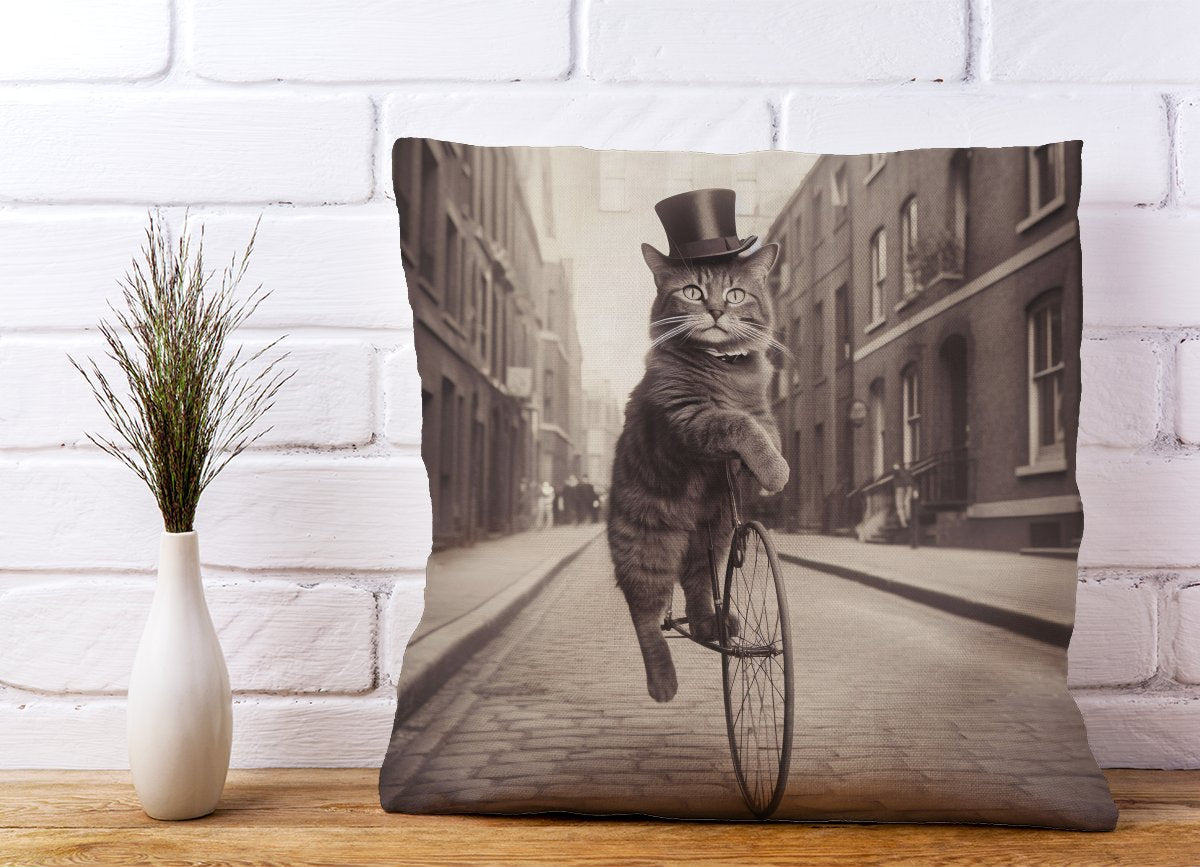Victorian Cat Riding A Bike Cushions