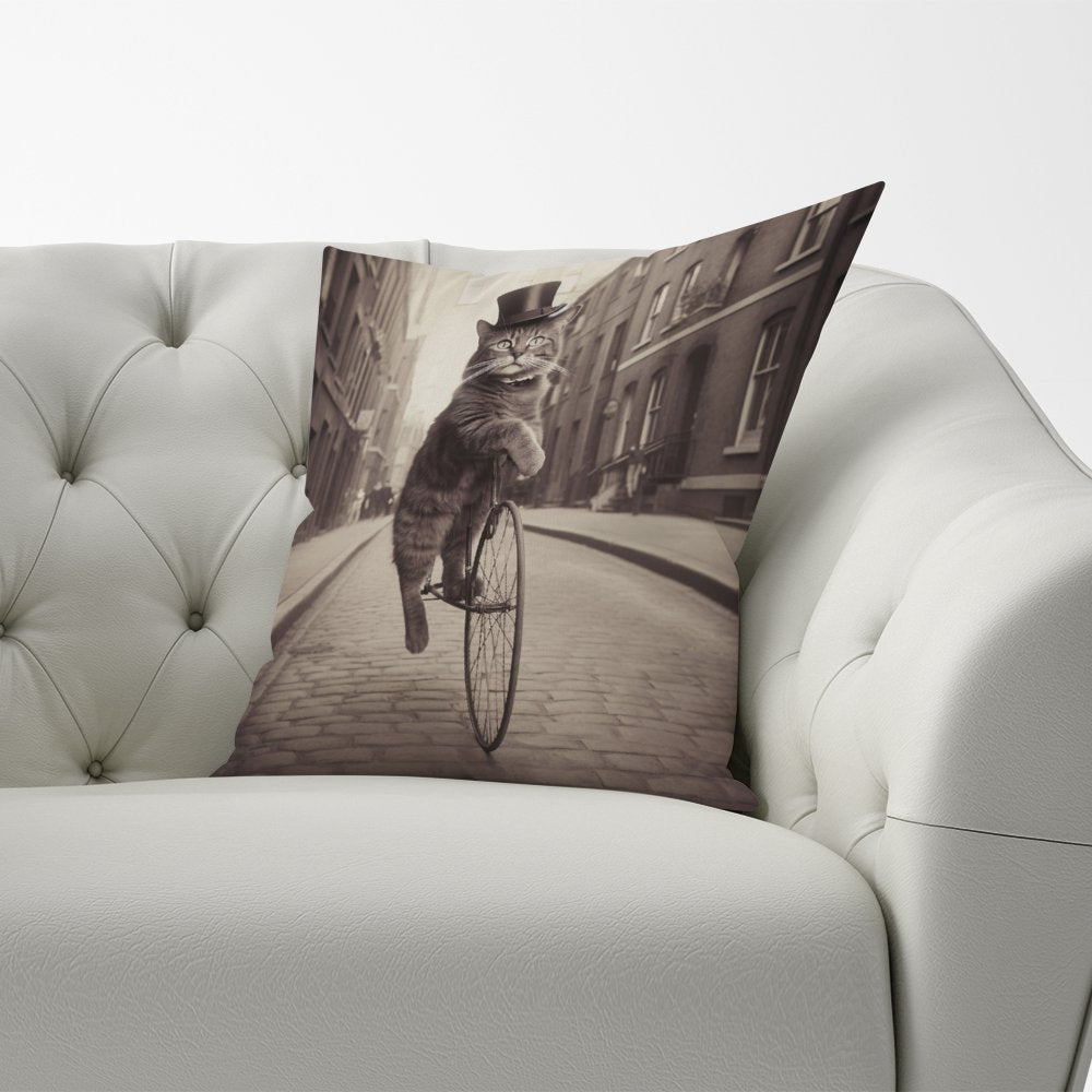 Victorian Cat Riding A Bike Cushions