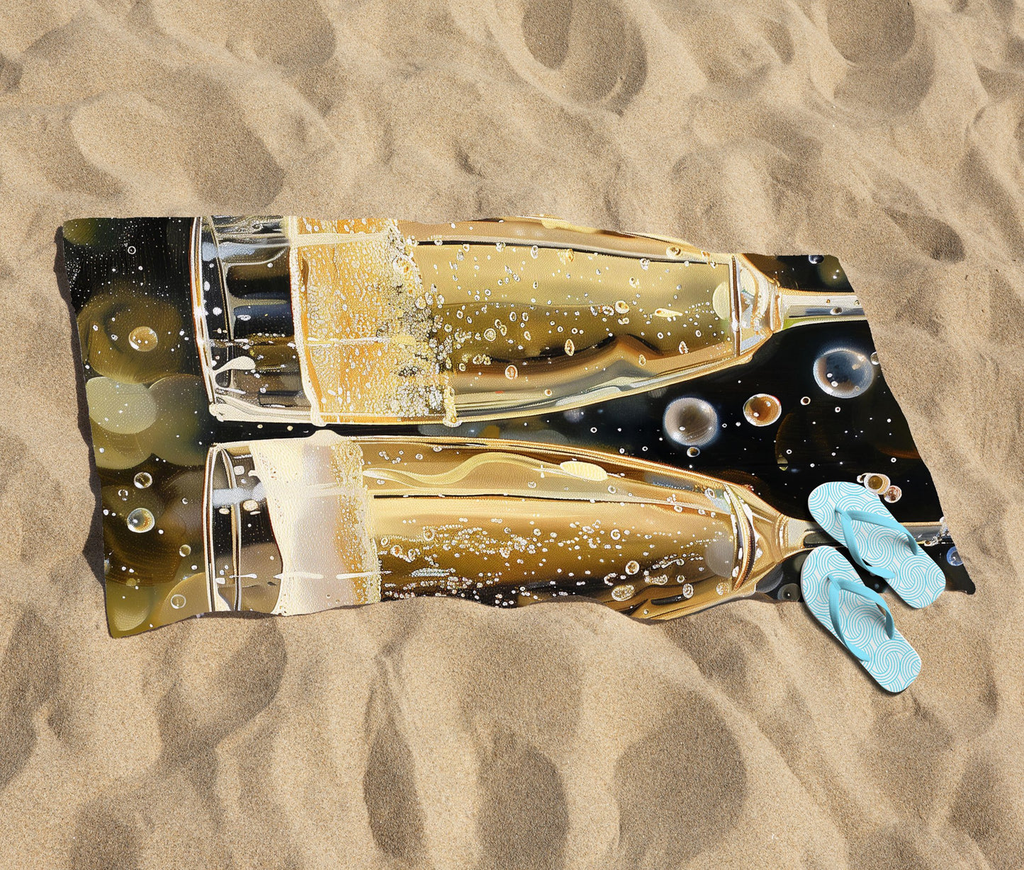 Splashart Bubbly Champagne Flues Beach Towel
