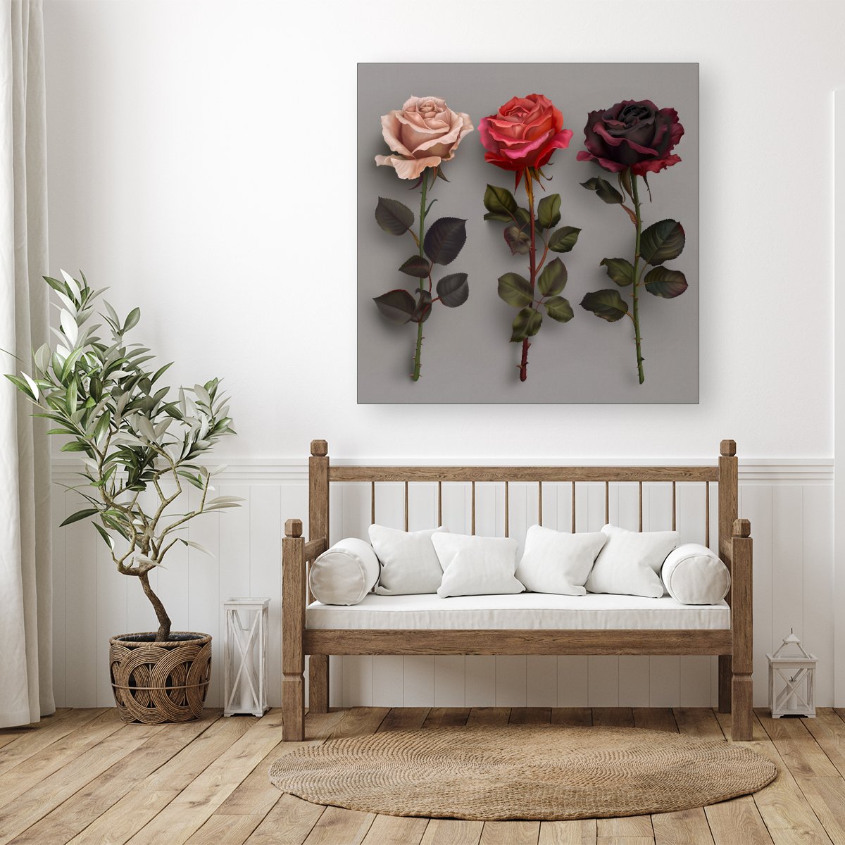 3 Red And Pink Roses Canvas