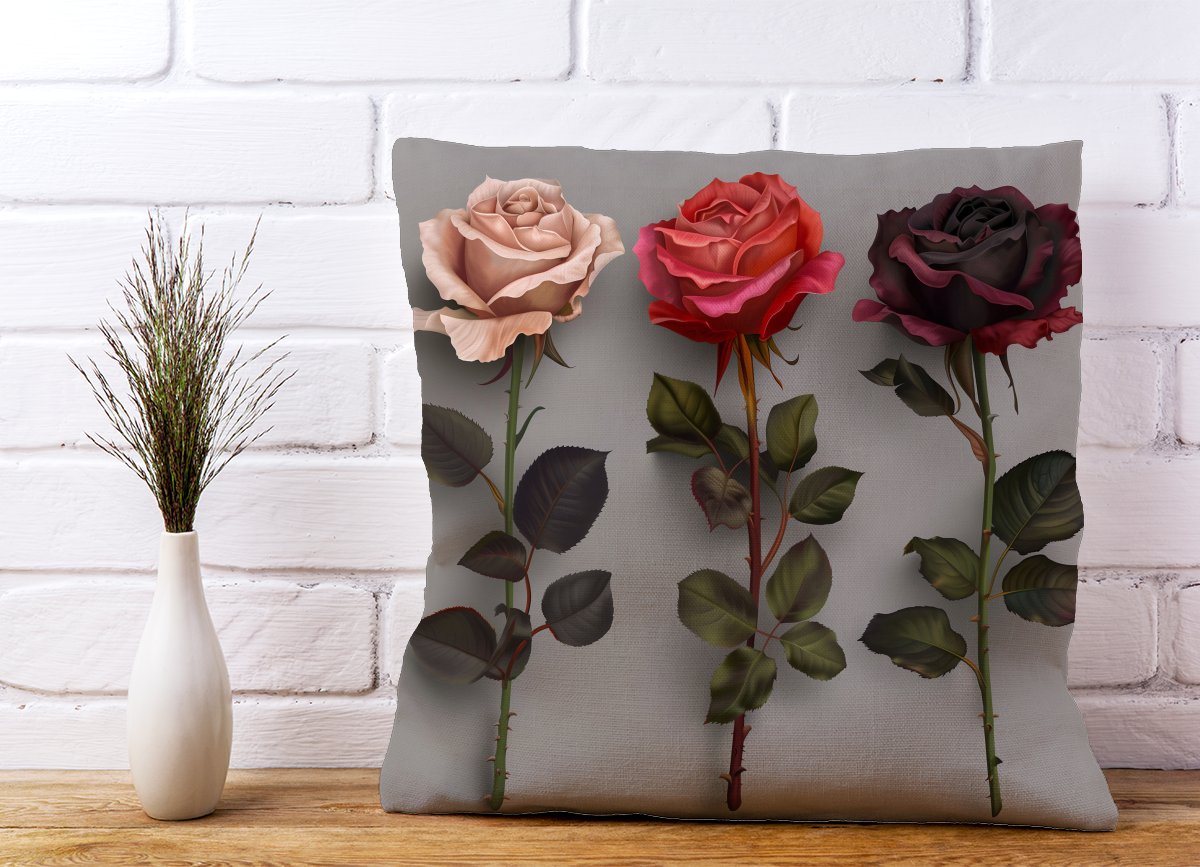 3 Red And Pink Roses Cushions