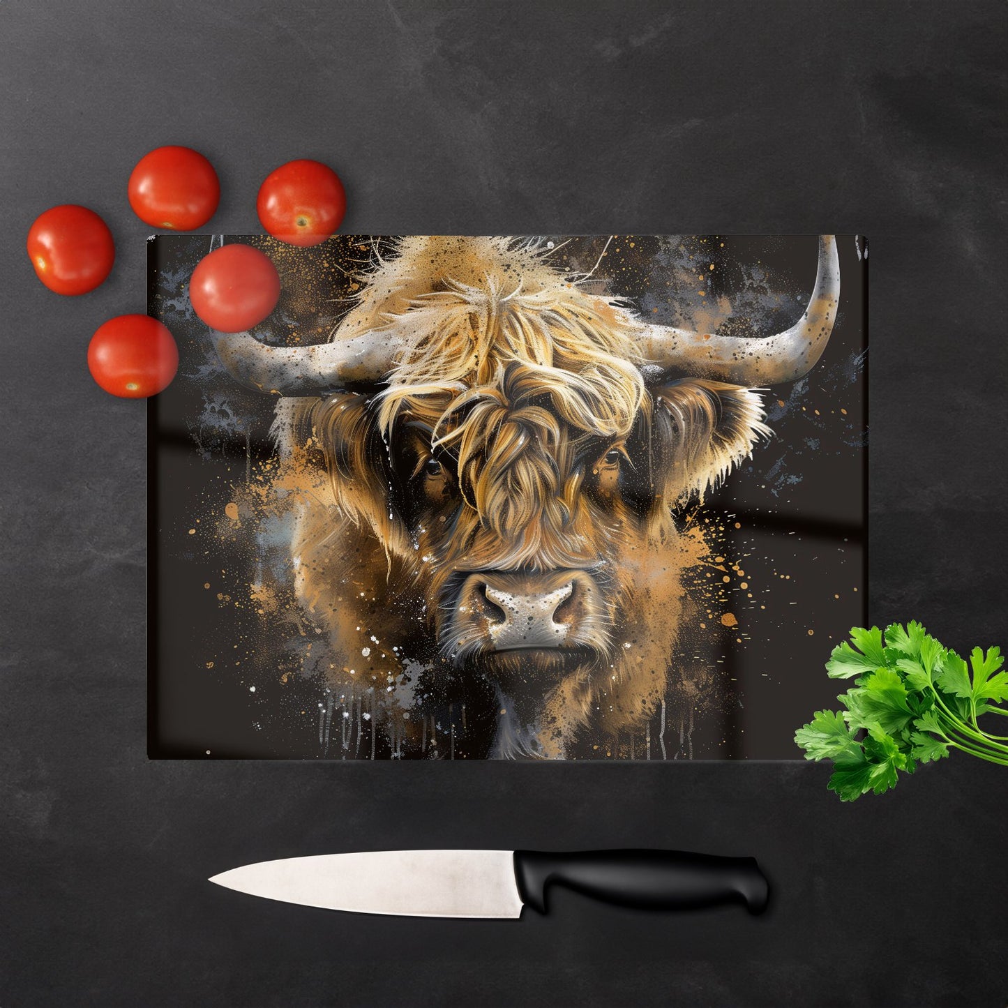 Bronze Splashart Highland Cow Chopping Board