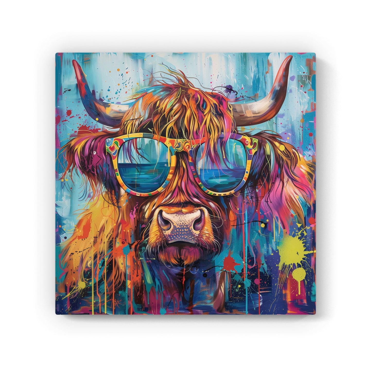 Splashart Highland Cow With Glasses Canvas