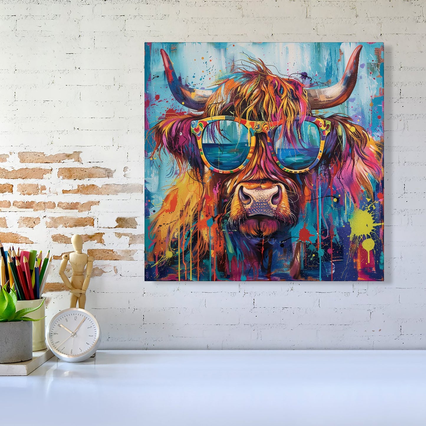 Splashart Highland Cow With Glasses Canvas