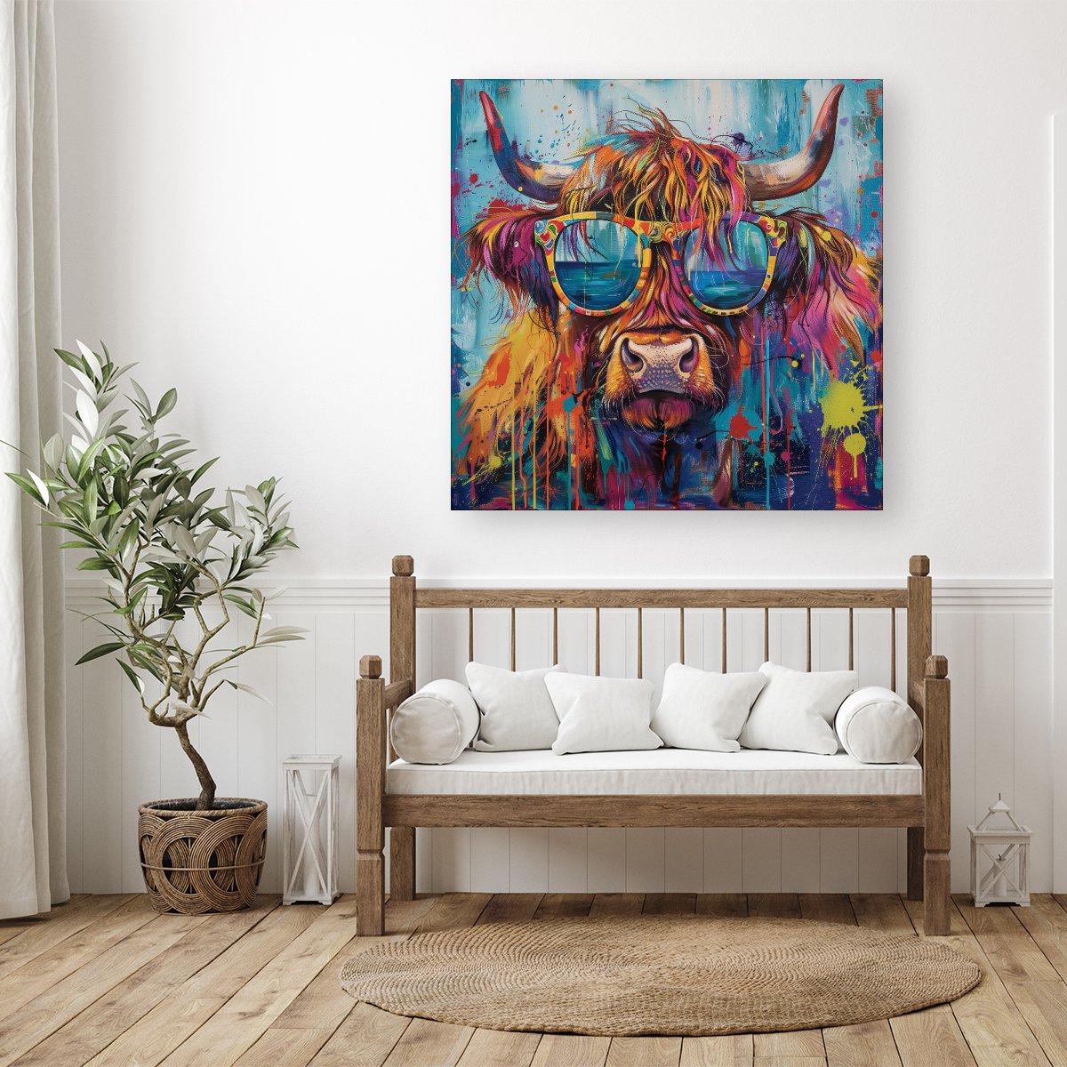 Splashart Highland Cow With Glasses Canvas