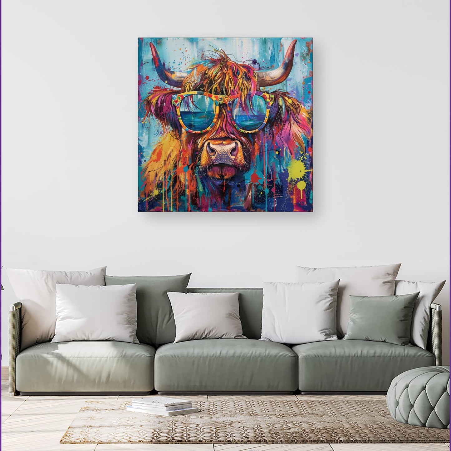 Splashart Highland Cow With Glasses Canvas