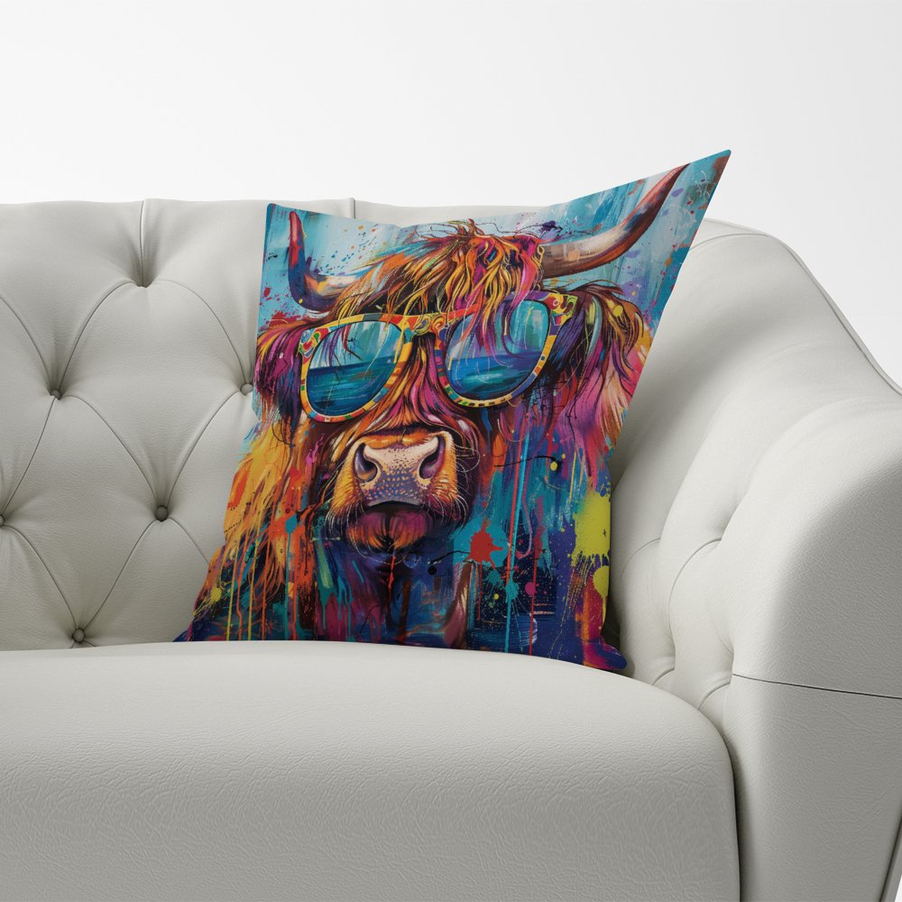 Splashart Highland Cow With Glasses Cushions