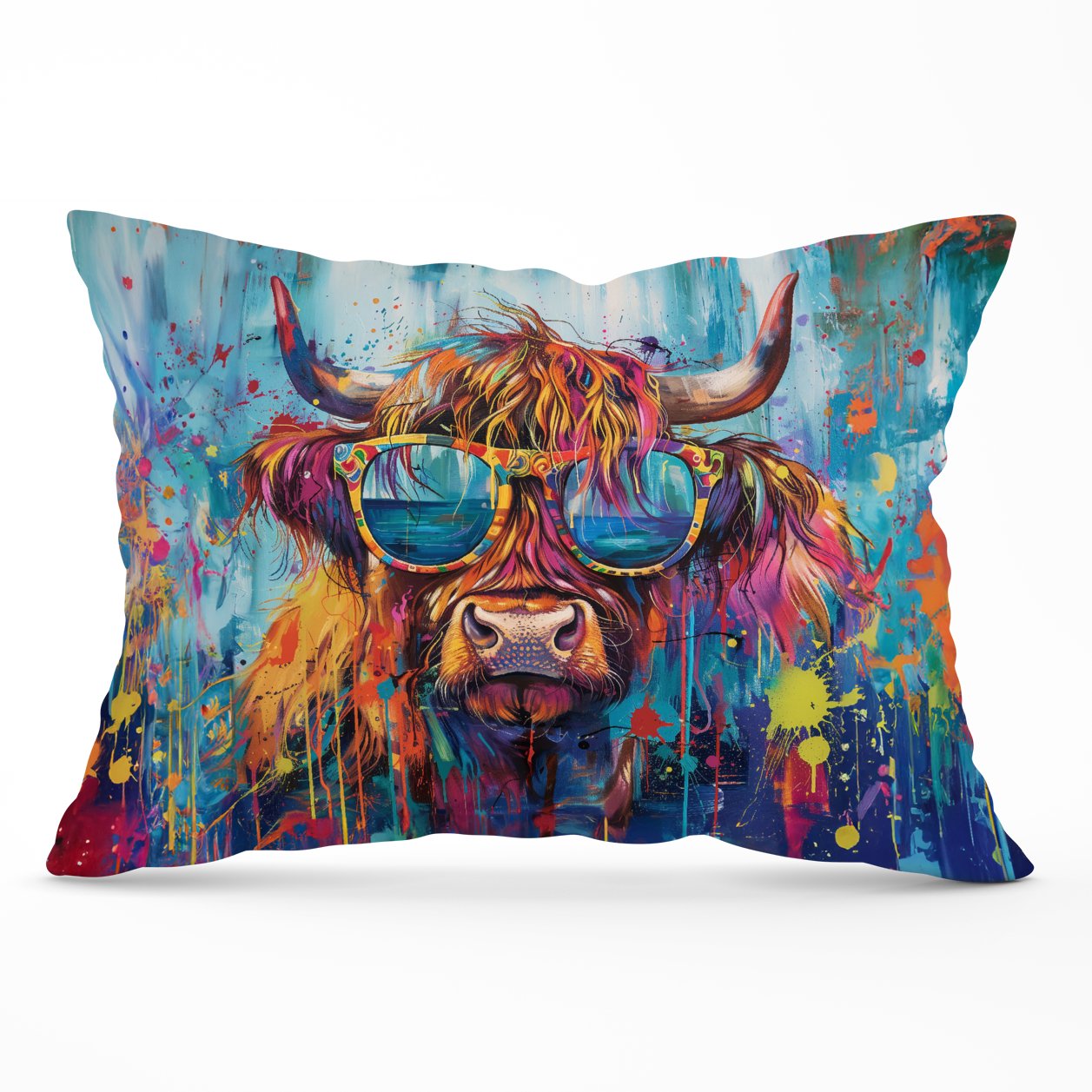 Splashart Highland Cow With Glasses Cushions